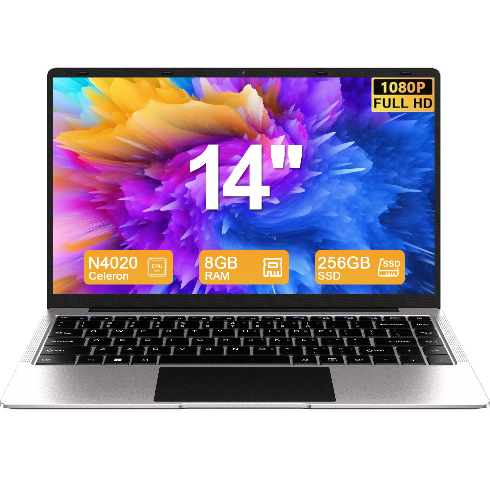 bvate B8 Laptop 14 Zoll 8GB RAM 256GB SSD 1920x1080 Notebook (35 cm/14 Zoll, Celeron N4020, Celeron N4020, 8 GB, 256 GB SSD, 180° Drehung/Low Blue Light-Zertifizierung/Deutsche Tastaturaufkleber)