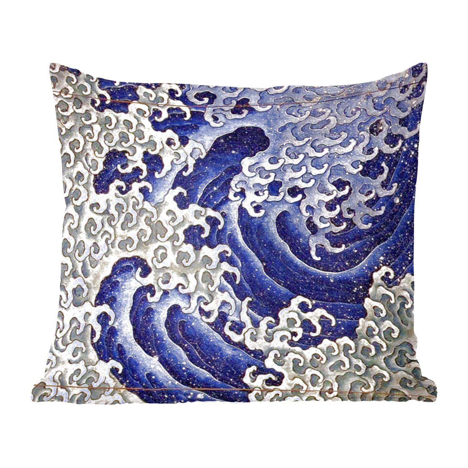 MuchoWow Dekokissen Männliche Welle - Gemälde von Katsushika Hokusai, Zierkissen mit Füllung für Wohzimmer, Schlafzimmer, Deko, Sofakissen