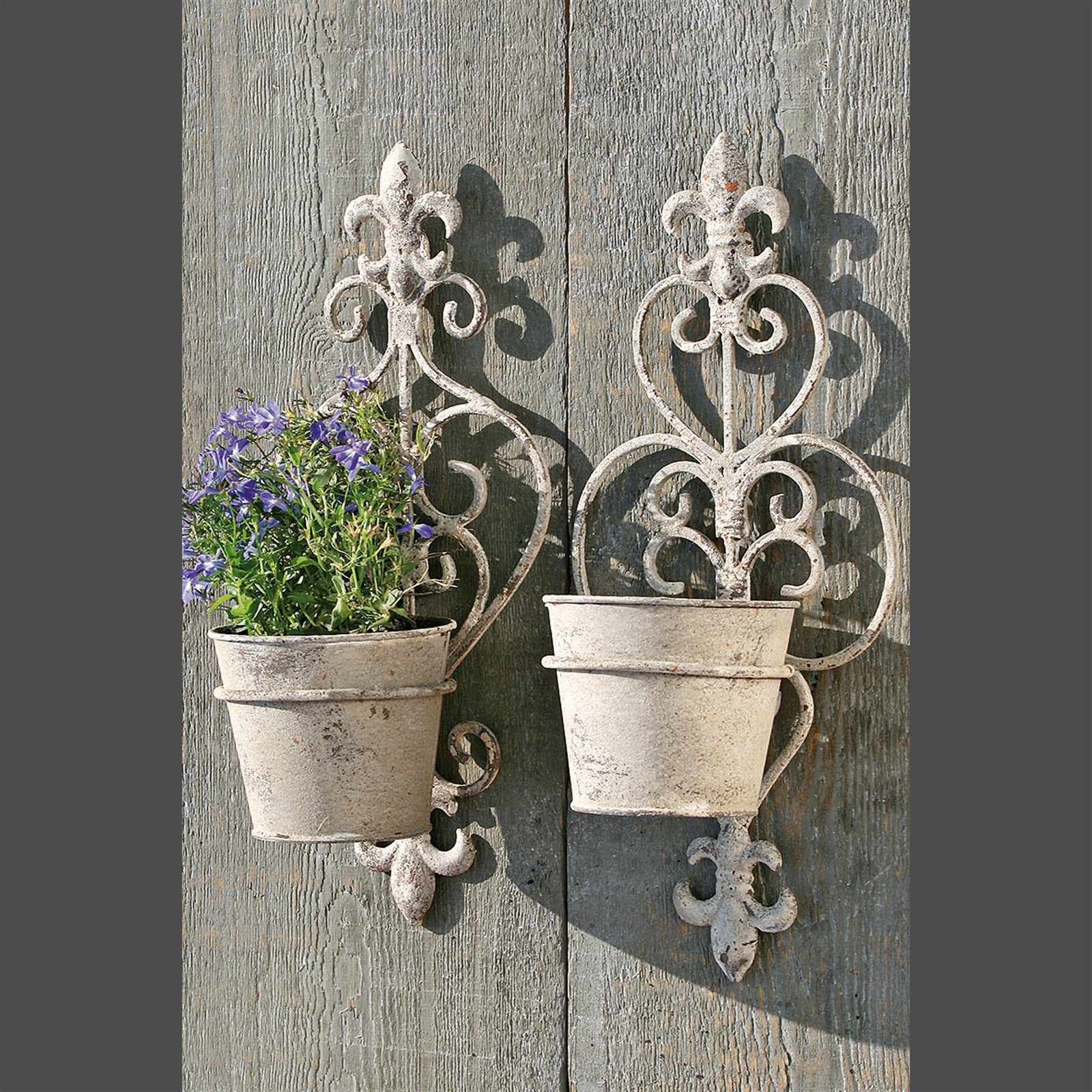 DESIGN DELIGHTS Wanddekoobjekt 2er Set Wand Blumentopf Halter "HERBAL" Metall antik-grau