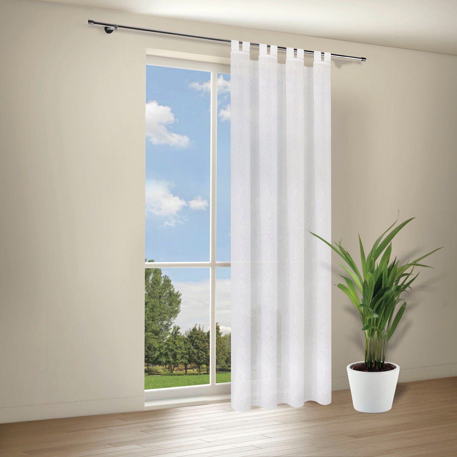 Gerster Gardine Jana (1 St), Schlaufen, halbtransparent, Wirkware, Schlaufenschal "Jana" uni