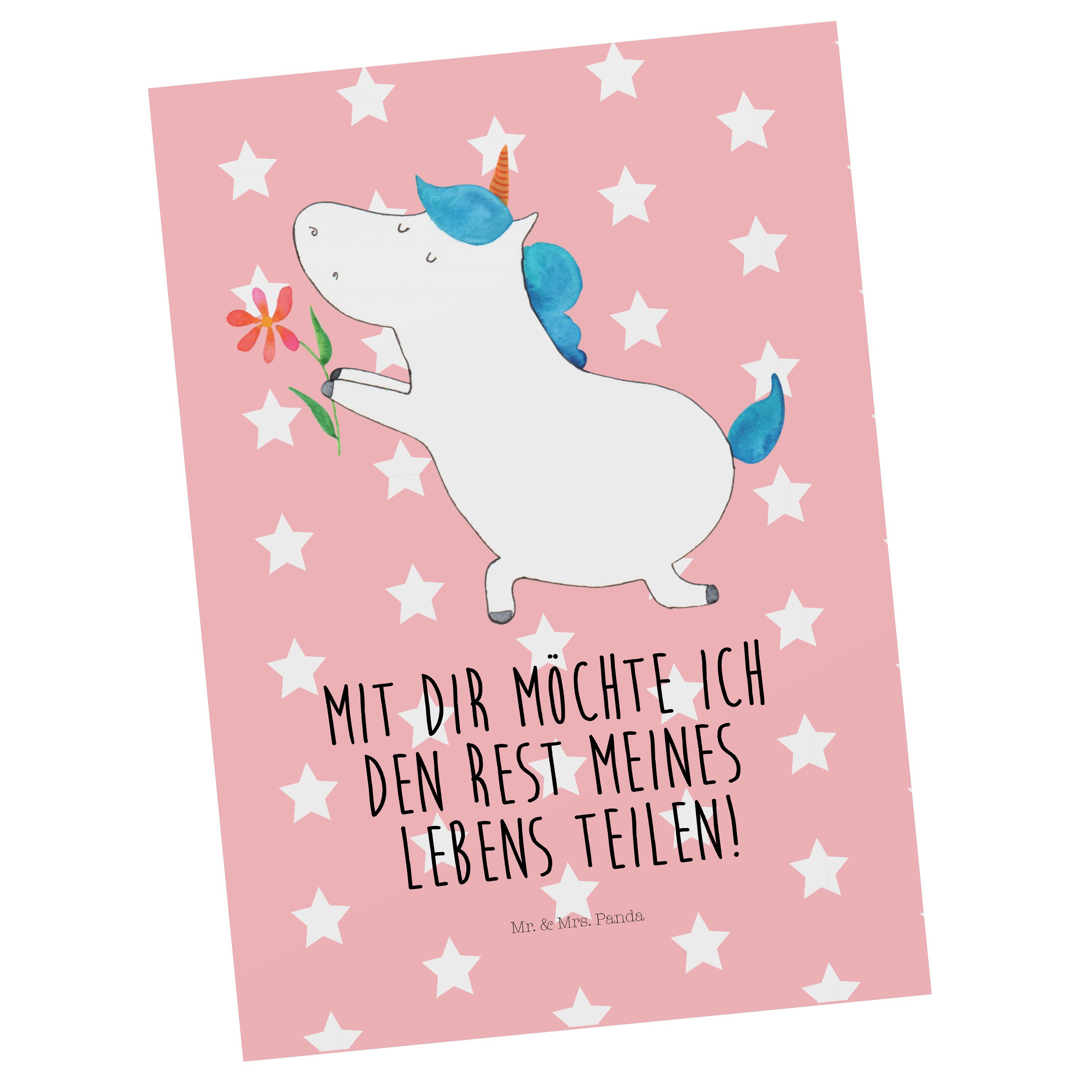 Mrs. & Geschenk, Mr. Rot Postkarte Karte, Einhorn - Blume - Dankesk Ansichtskarte, Pastell Panda
