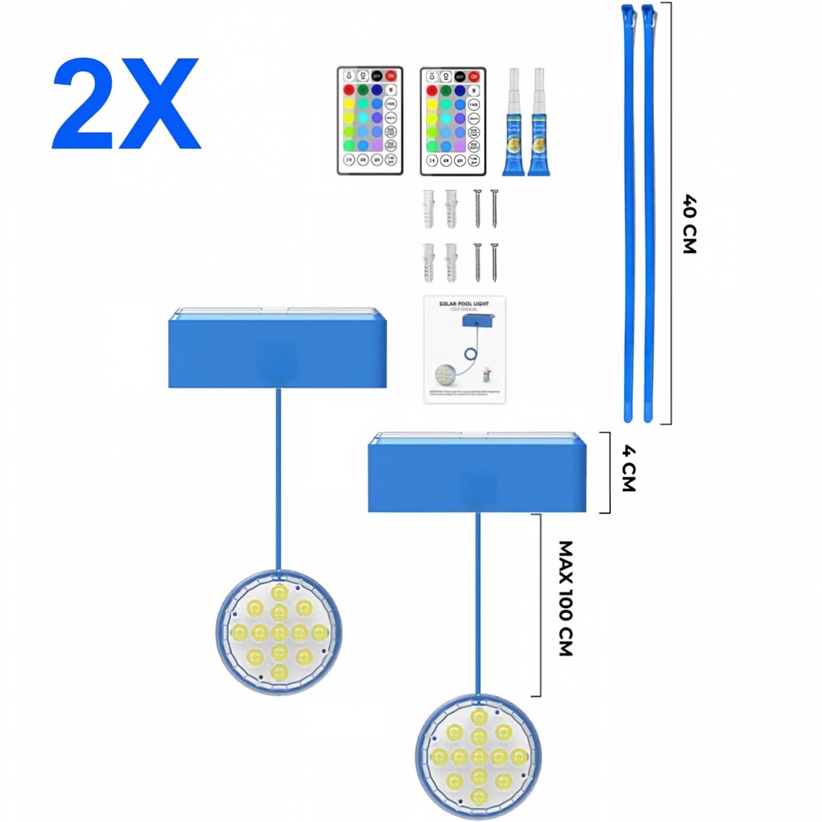 QUBEBU Pool-Lampe Solar LED Poollicht, RGB Poolbeleuchtung Unterwasser Licht, Timer, Dimmable LED Solarleuchte für Pool, Teichbeleuchtung mit Fernbedienung, IP68 Solarlampen Außen Pool Lichter Teich Aquarium Badewanne, Wasserdicht Pool Lichter Unterwasser für Aufstellpool, Badewannenlicht