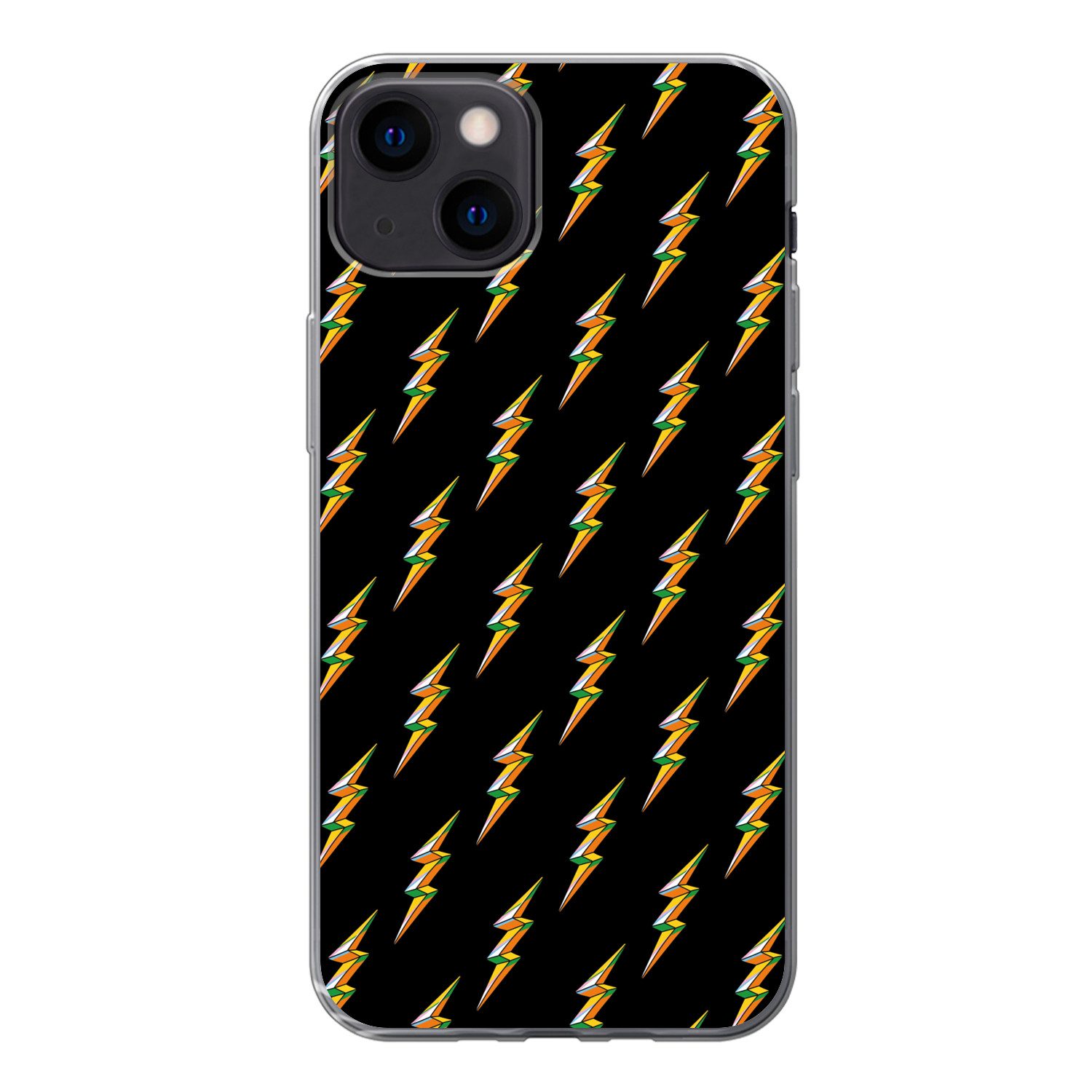 MuchoWow Handyhülle für Apple iPhone 13 Blitzschlag - Gelb - Schwarz, Smartphone-Bumper, Print, Handy Schutzhülle Dünn