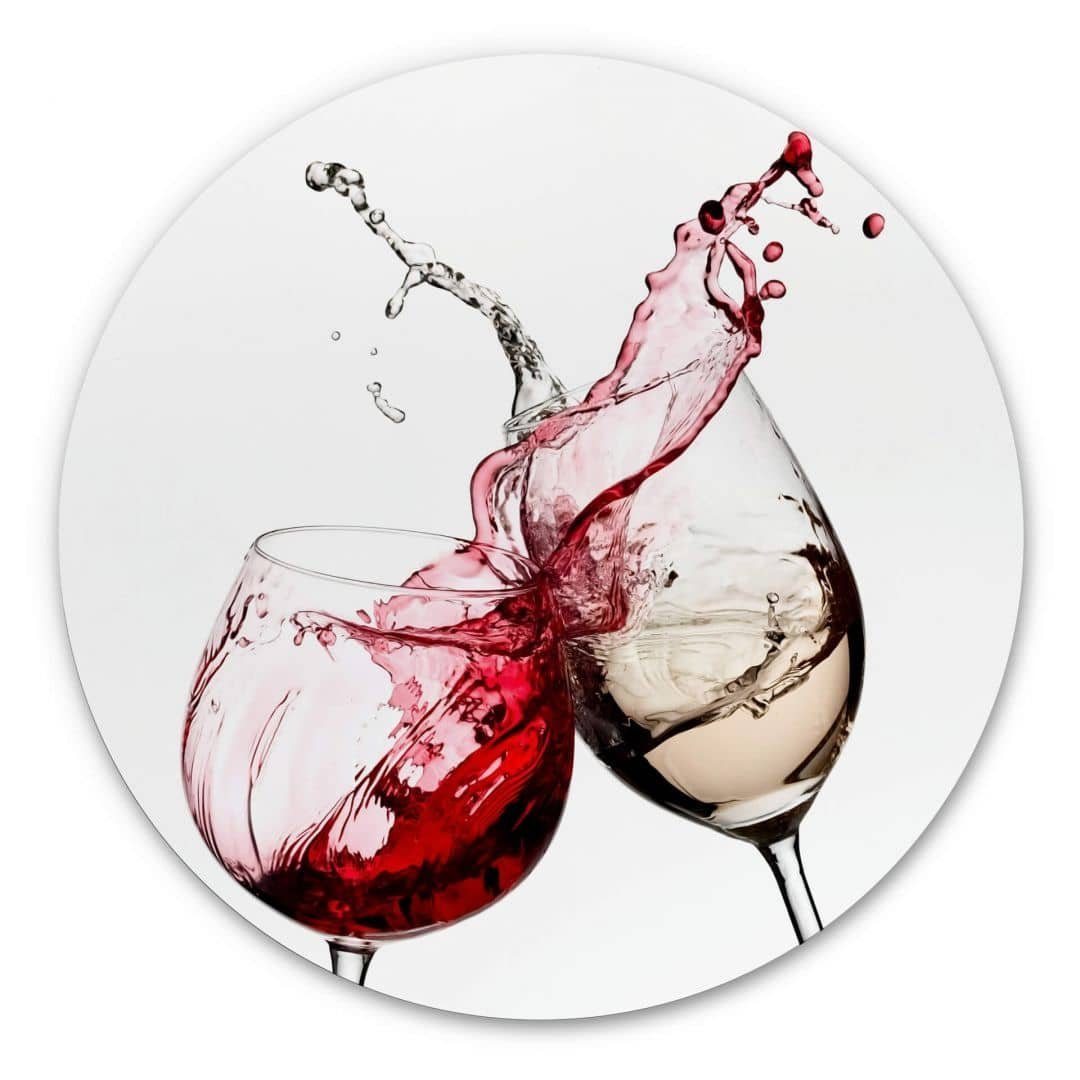 Gemälde Metallposter moderne Küche Weingläser Rotwein Weißwein Rund