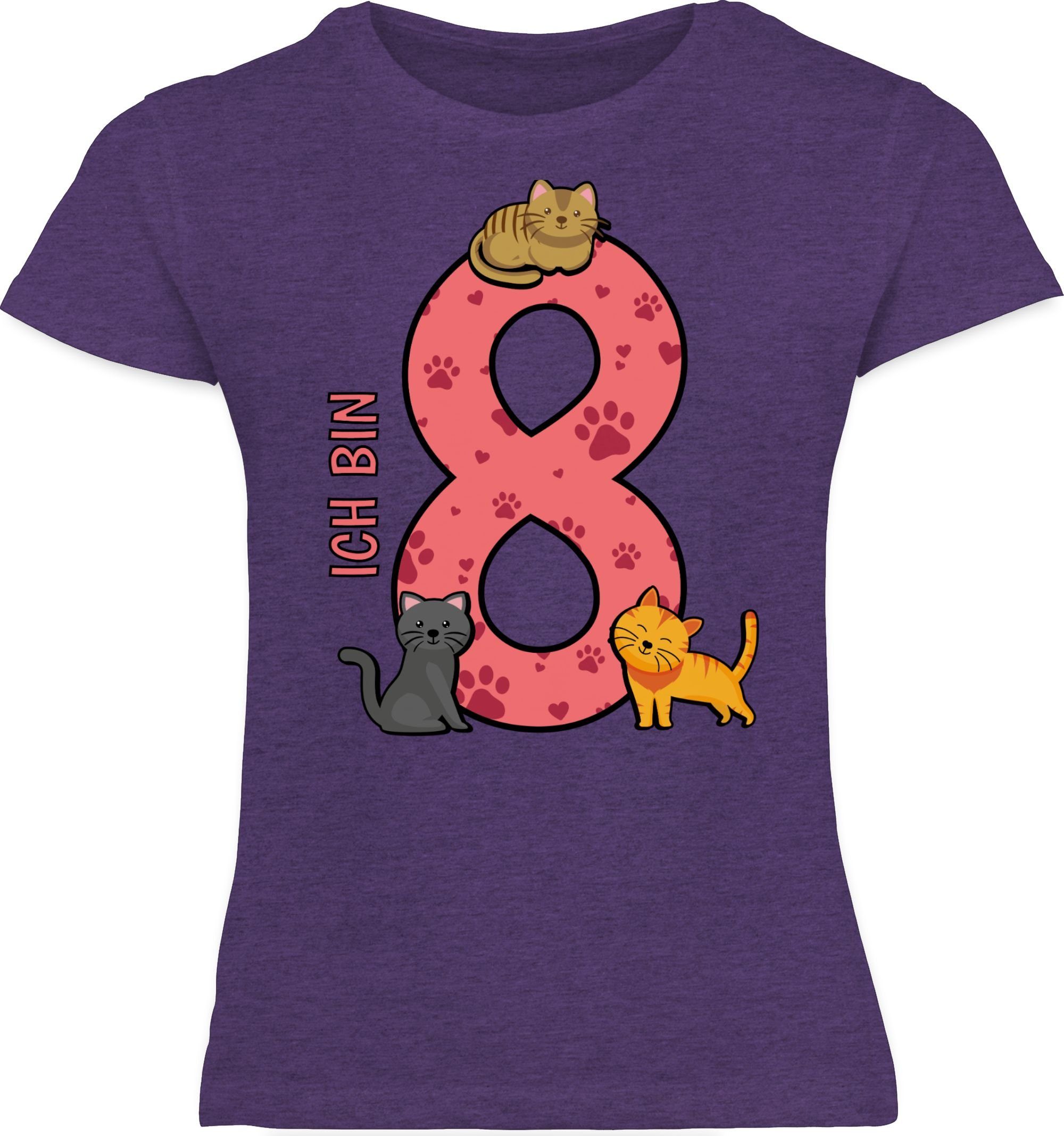 Meliert 8. 3 T-Shirt Geburtstag Achter Shirtracer Katzen Lila