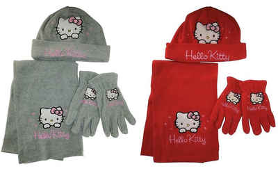 Hello Kitty Strickmütze Hello Kitty 2er Winter-Set mit Mütze, Schal und Ha (Set, 6-St)