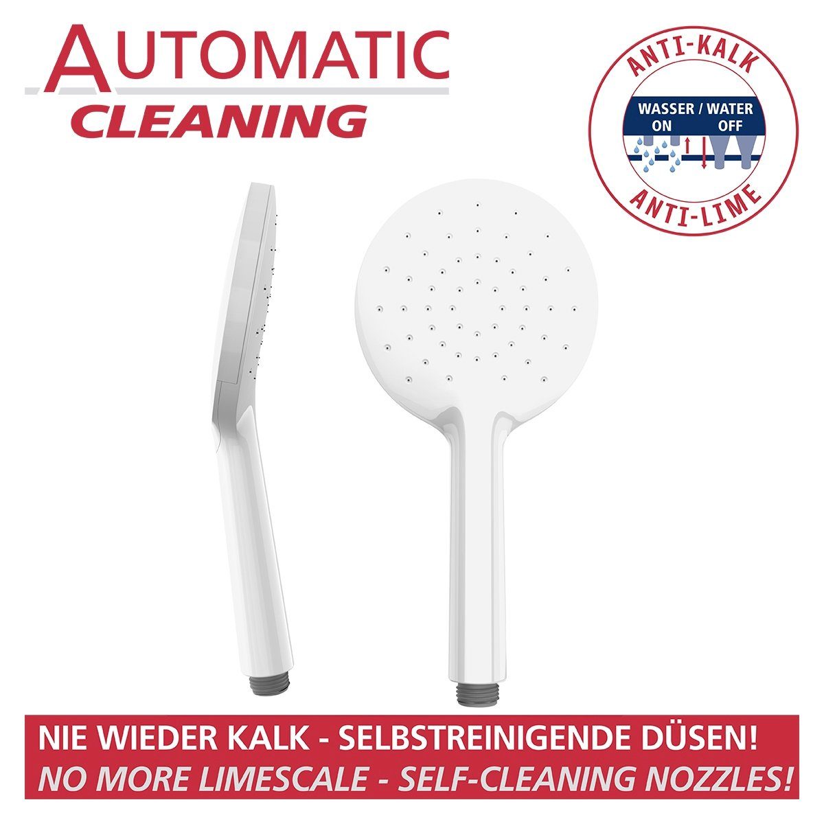 WENKO Handbrause Automatic Cleaning, cm Cleaning Duschkopf Durchmesser Weiß, 12 Automatic