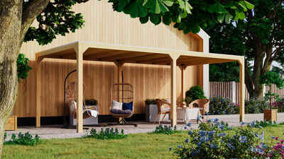 Karibu Pavillon Pavillon "Gordon" SET naturbelassen mit einer Verlängerung, aus hochwertigem Leimholz, inkl. selbstklebender Dachfolie