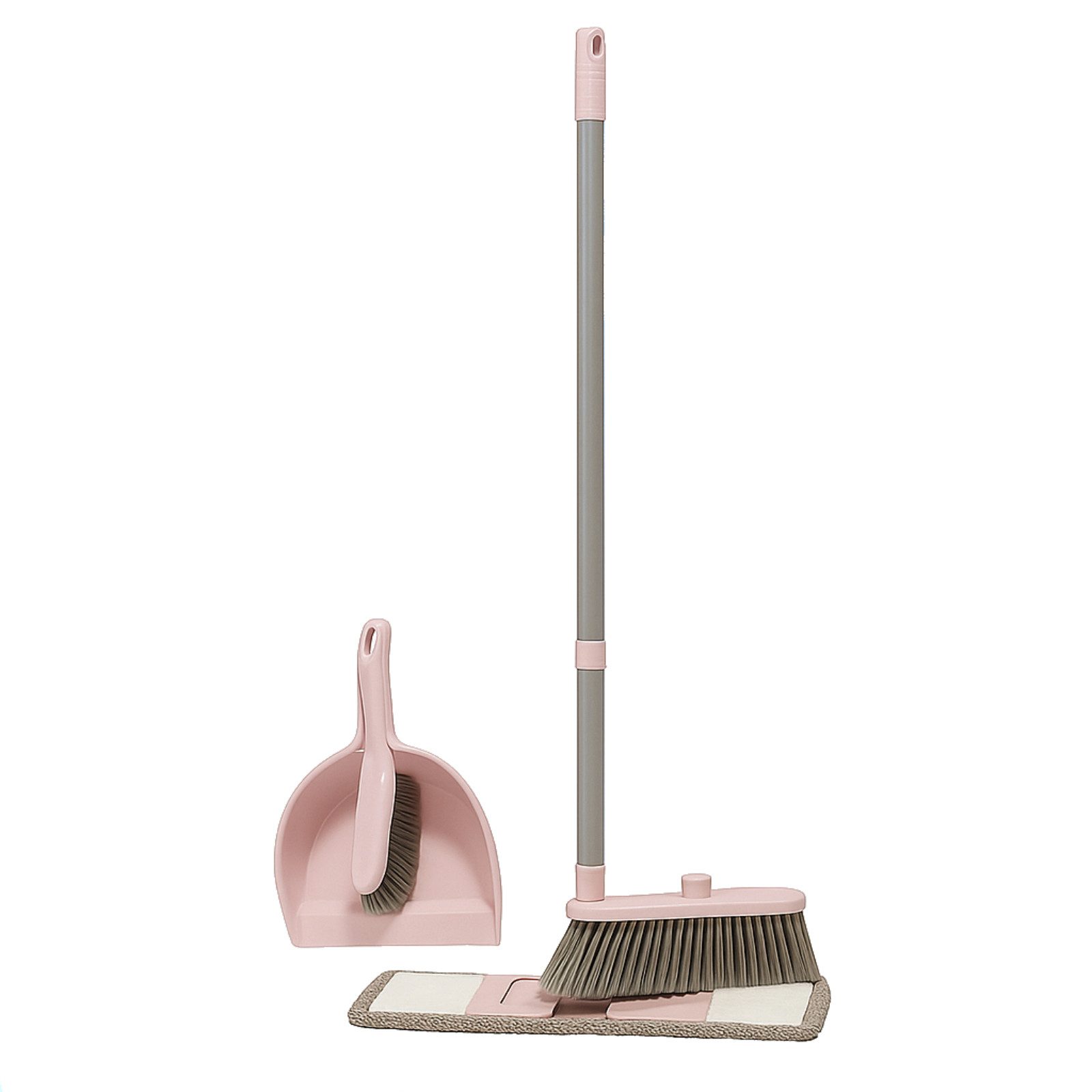 Koopman Bodenwischer-Set Bodenreiniger Handschaufel Handbesen Set Kunststoff 5tlg, (Set, 5-St., Packung), Rosa, Teleskopspiel, Kunststoff, ausziehbar 58-124cm, Besen