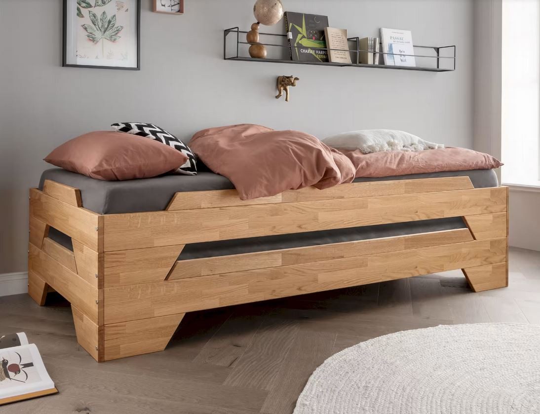 Main Möbel Stapelbett Stapelbett 90x200cm 'Pisa' Wildeiche massiv geölt