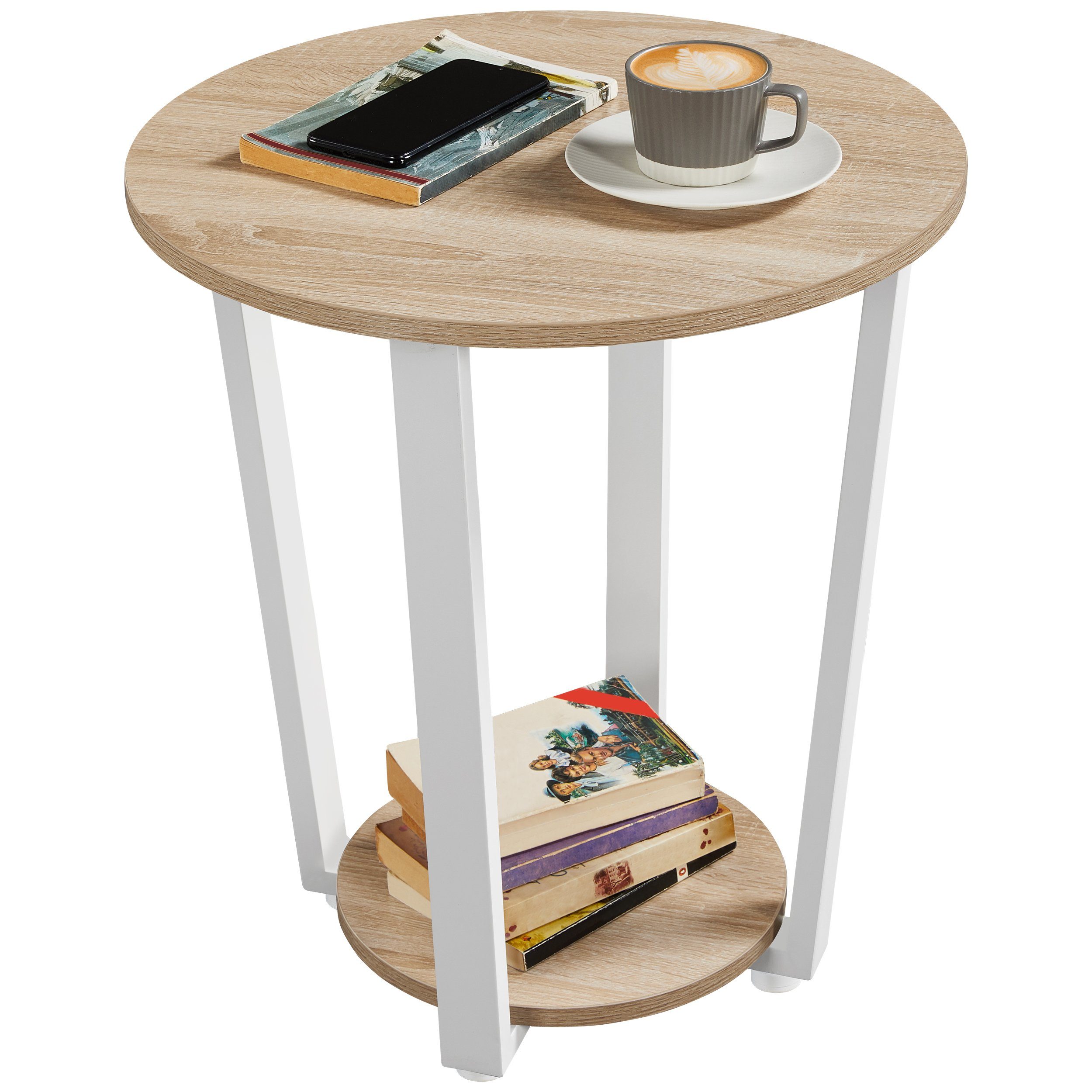 Sofatisch Beistelltisch, Oak Ablagefach mit Yaheetech Kaffeetisch