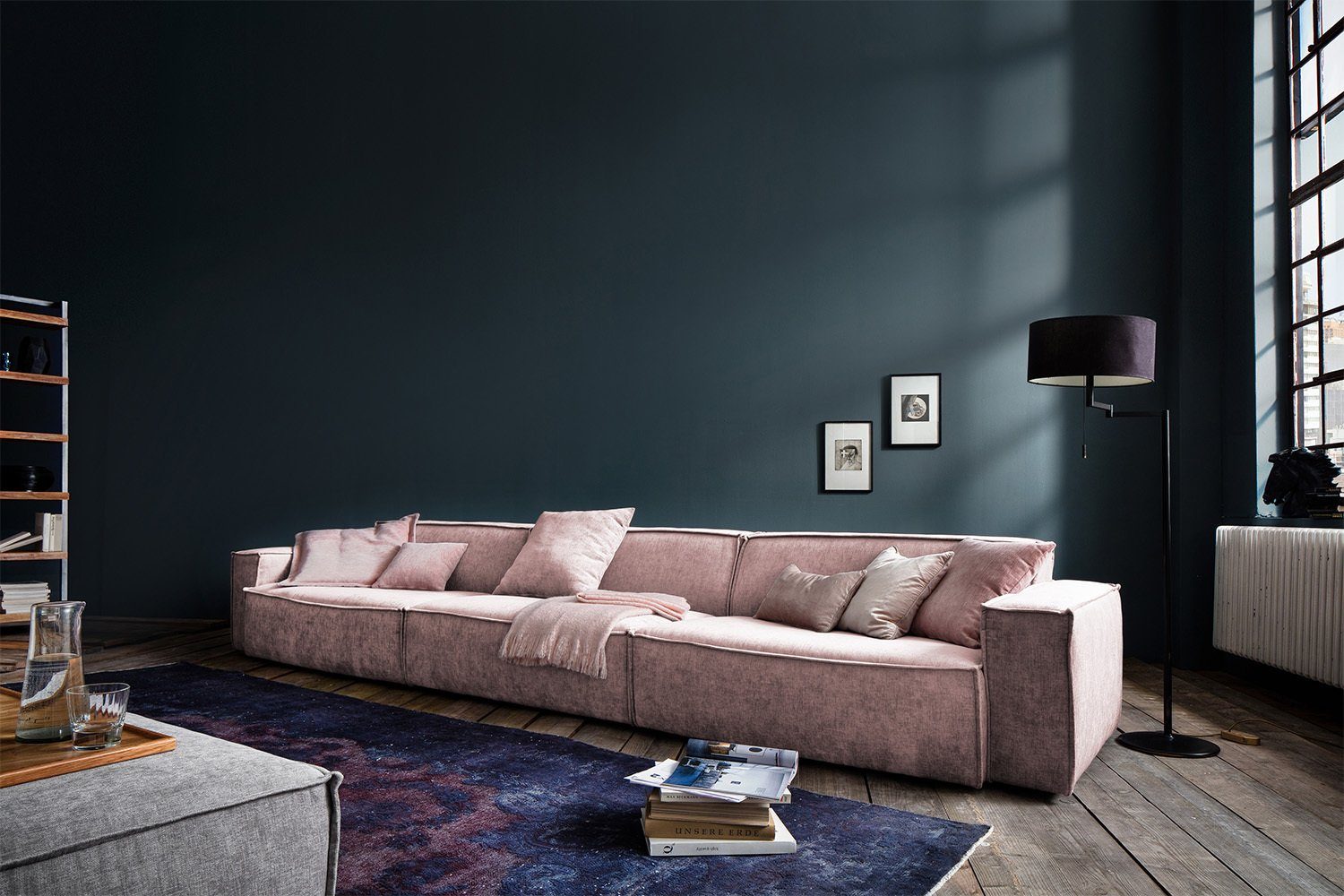 KAWOLA Sofa SAMU, Riesensofa Stoff verschiedene Farben rosa