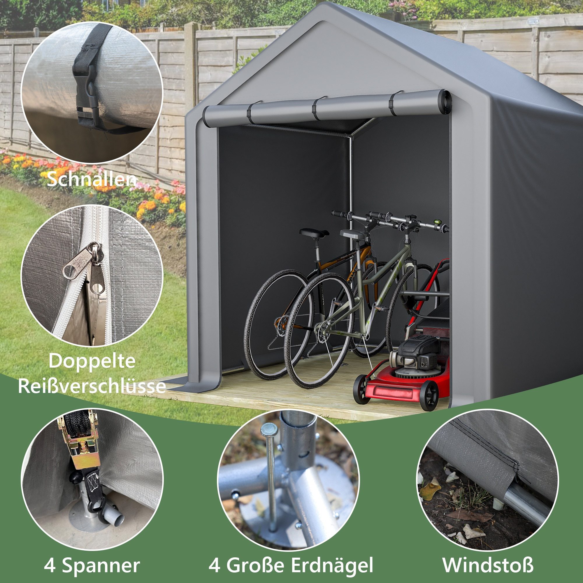 MC Star Gerätehaus Geräteschuppen 190x170x200cm Fahrradgarage Geräteschuppen, Garagenzelt, Gartenhaus Lagerzelt Fahrradschuppen Werkzeugzelt Lagergarage