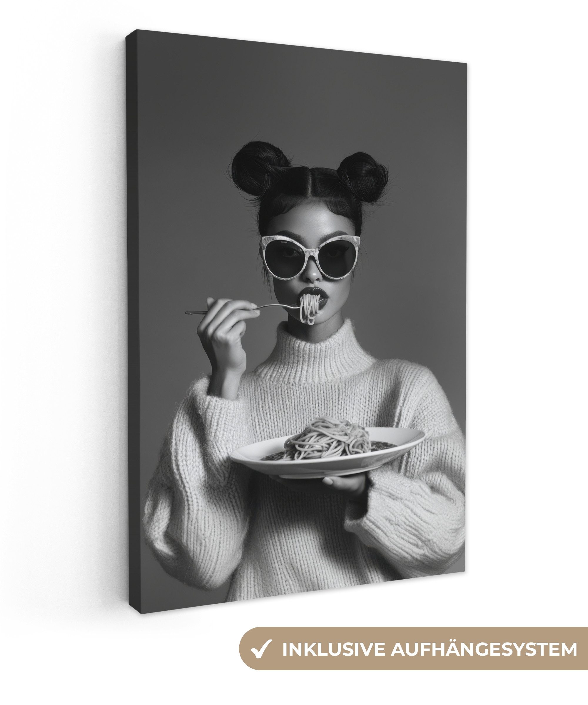 OneMillionCanvasses® Leinwandbild Frau - Nudeln - günstig online kaufen