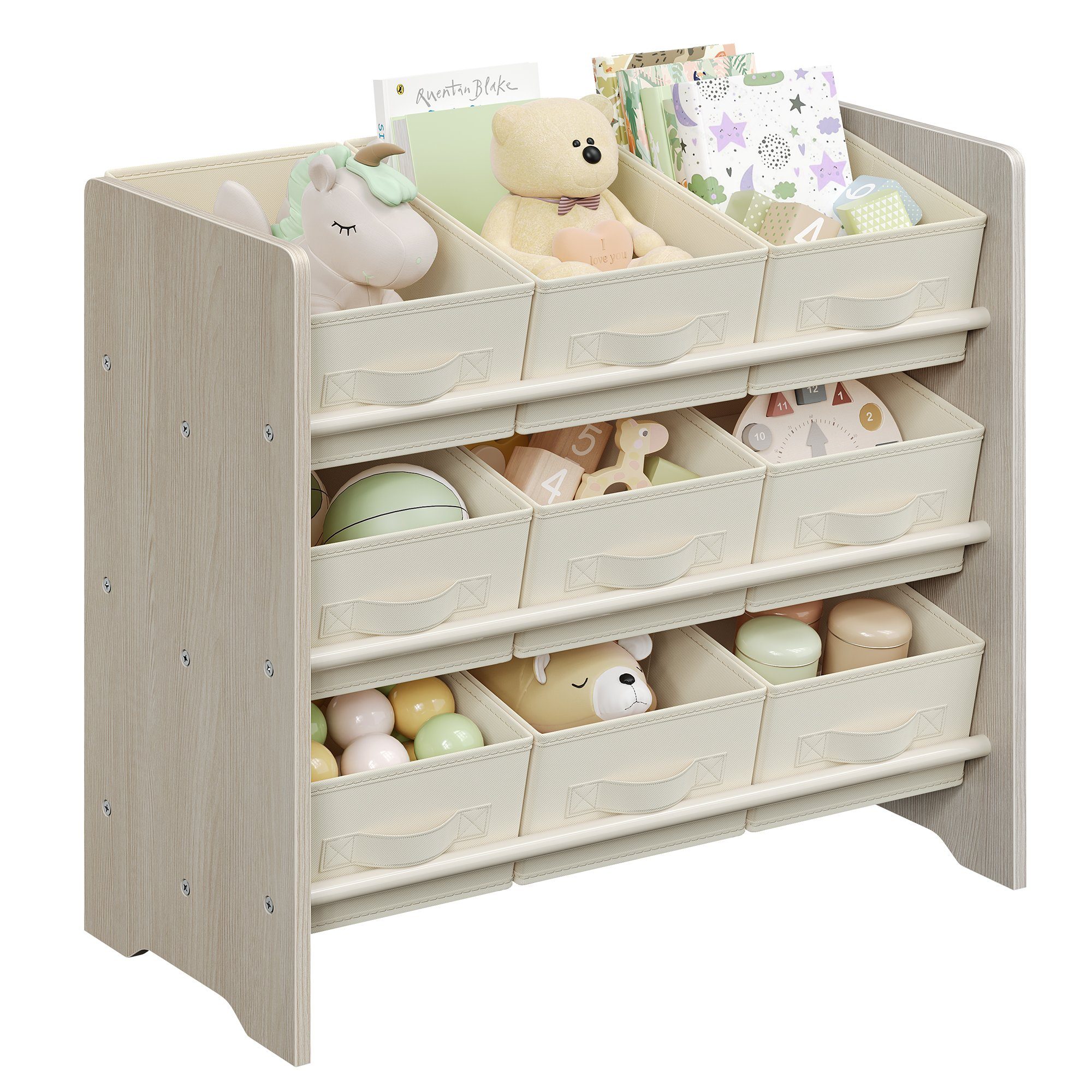 SONGMICS Spielzeugtruhe Kinderregal Bücherregal Kinder, mit 9 Aufbewahrungs günstig online kaufen