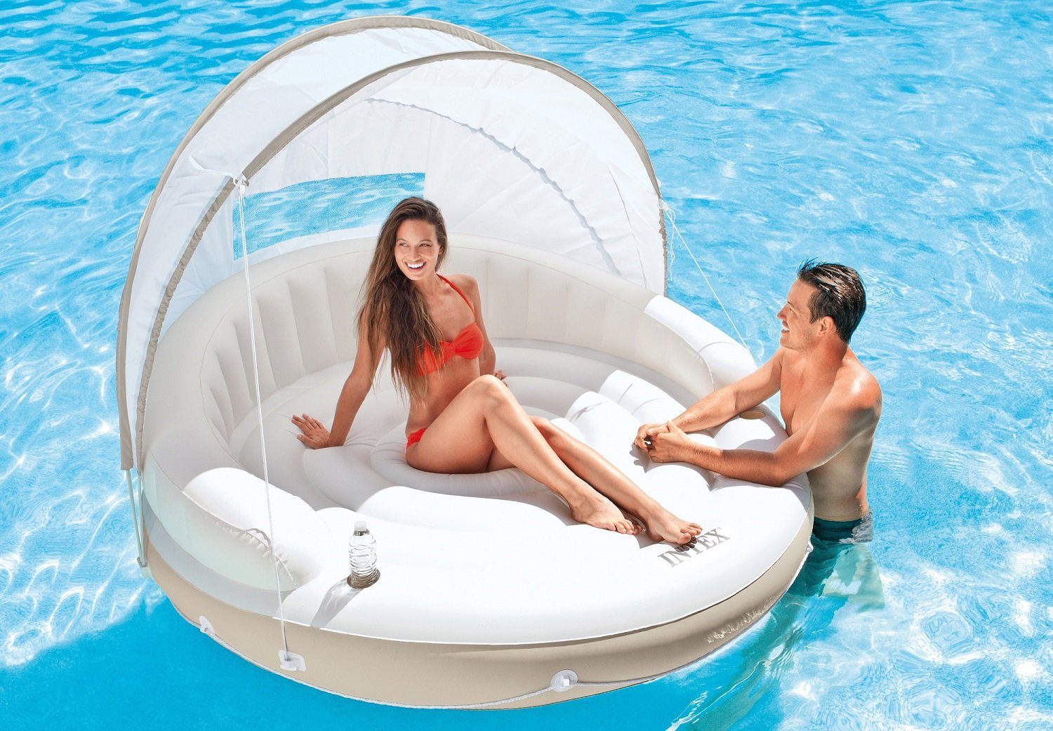 Intex Badeinsel Intex Badeinsel 58292 Wassermatte Lounge Canopy Island Luftmatratze Sonnendach, Durchmesser: 199 cm