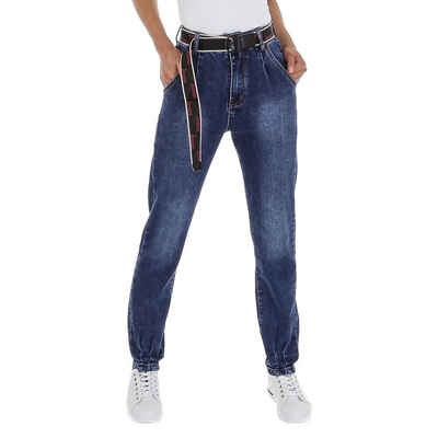 Ital-Design High-waist-Jeans Damen Freizeit Used-Look Stretch High Waist Jeans in Dunkelblau