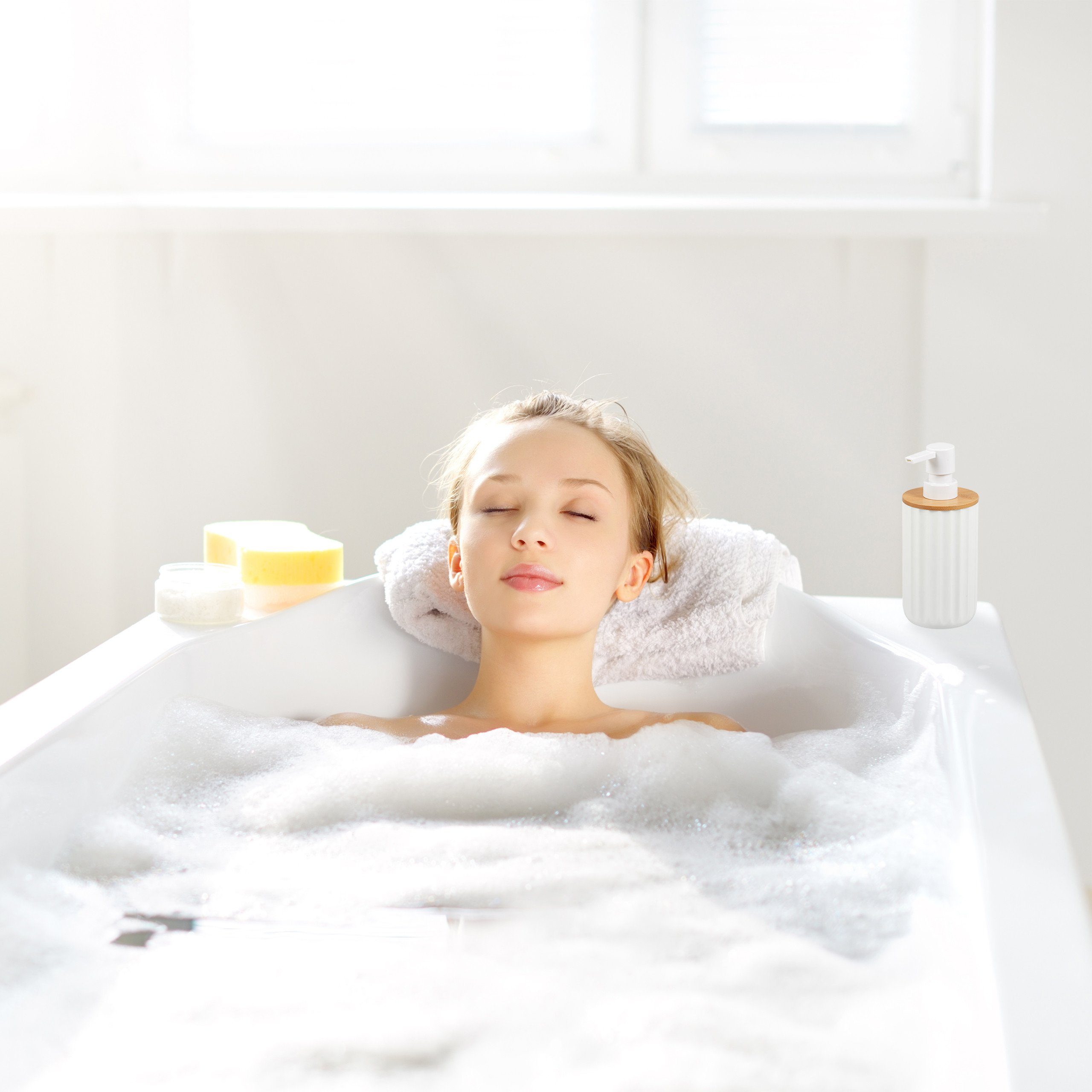 relaxdays Seifenspender 2 x Seifenspender mit Bambus günstig online kaufen