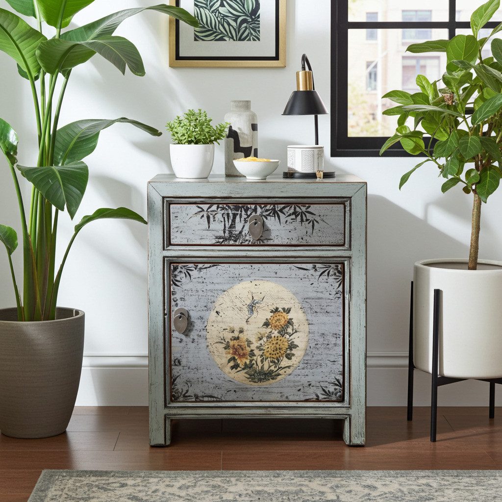 OPIUM OUTLET Nachttisch Nacht-Kommode Nacht-Schrank Nacht-Konsole Vintage-Stil (Asia Möbel komplett montiert), chinesisch asiatisch orientalisch
