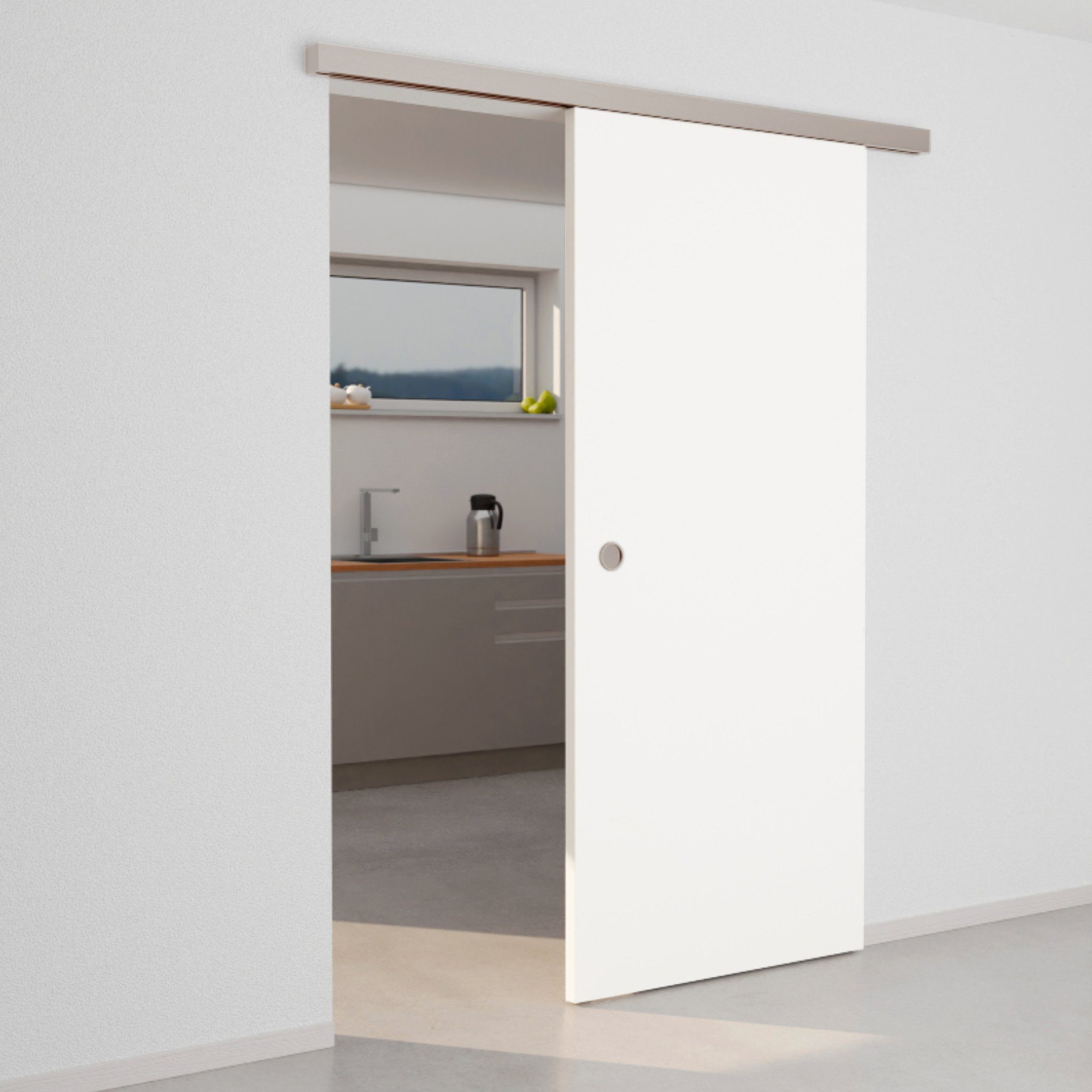 LEVIDOR Schiebetür Holzschiebetür Woodline Weißlack SoftClose Edelstahl