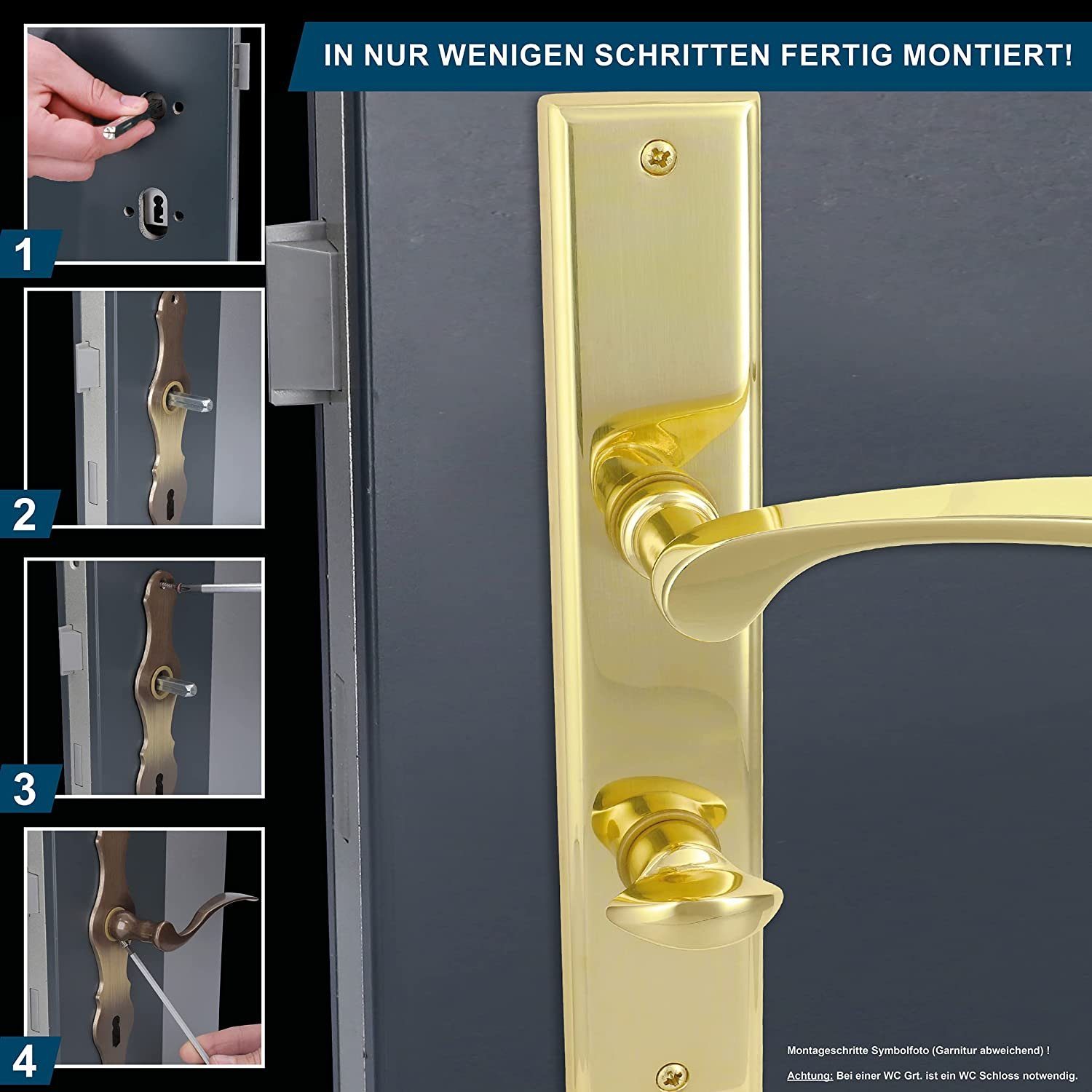 Alpertec Türbeschlag Türbeschlag poliert (1 für Messing St) WC/Badtüren