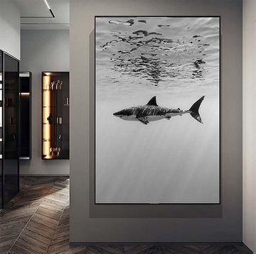TPFLiving Kunstdruck (OHNE RAHMEN) Poster - Leinwand - Wandbild, Der weiße Hai - Verschiedene Impressionen (Leinwand Wohnzimmer, Leinwand Bilder, Kunstdruck), Leinwand bunt - Größe 20x30cm