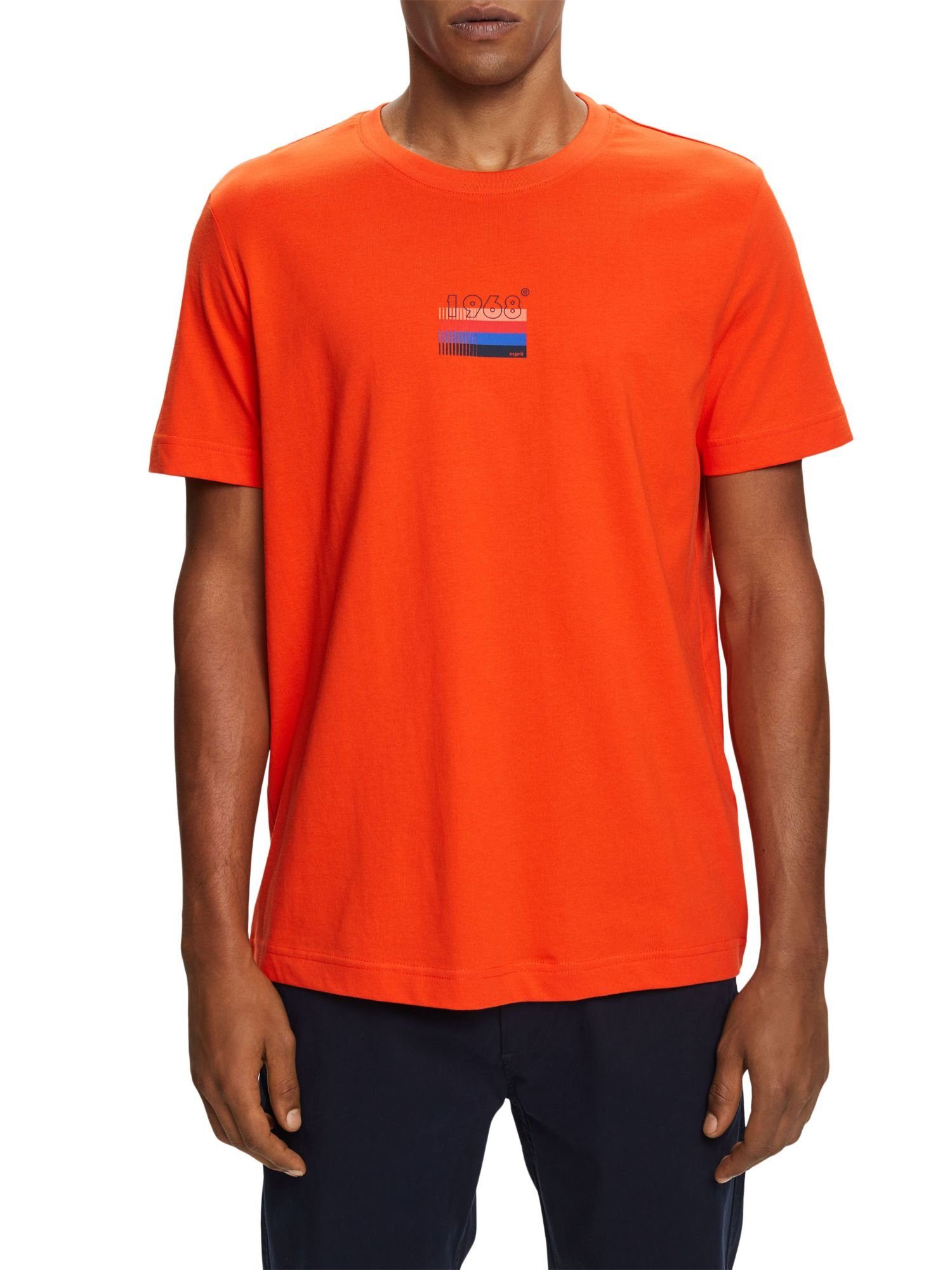 Bedrucktes Baumwolle Jersey-T-Shirt, BRIGHT 100 % T-Shirt Esprit ORANGE (1-tlg) edc by