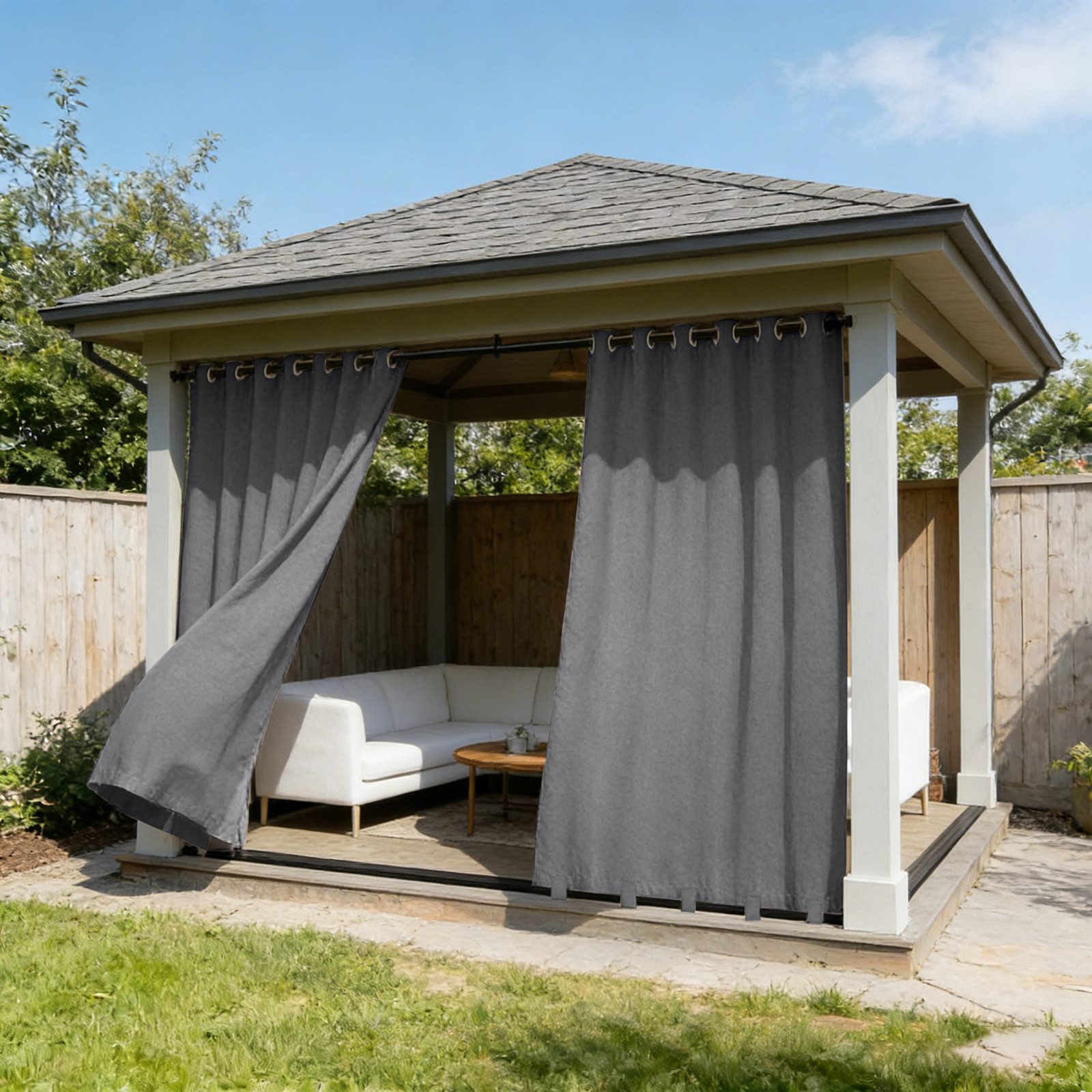 Sunicol Outdoorvorhang Wetterfest 100% Blickdichte Gardinen mit Ösen Sonnenschutz Sichtschutz (2 St), Extra breit Winddicht Terrasse Vorhänge für Pavillon/Balkon