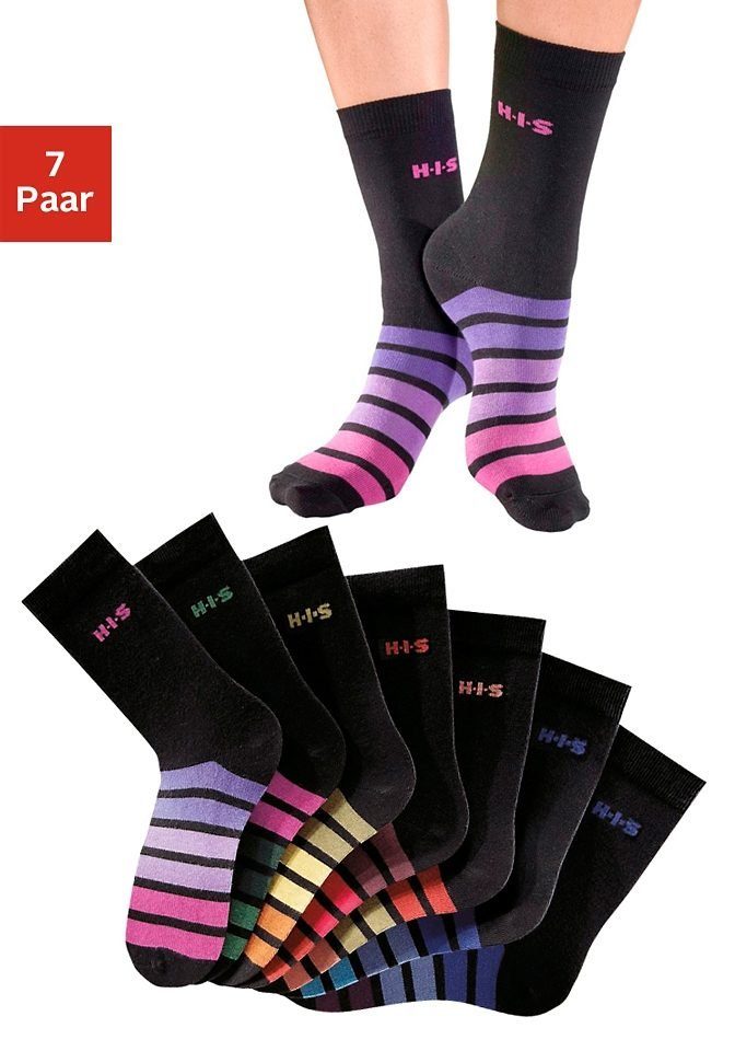 H.I.S Freizeitsocken (Packung, 7-Paar) mit buntem Ringelmuster