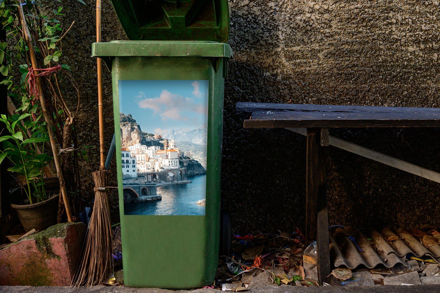 St), Mülleimer-aufkleber, - Wandsticker Italien Abfalbehälter Stadt MuchoWow Mülltonne, Sticker, Weiß - (1 Container,