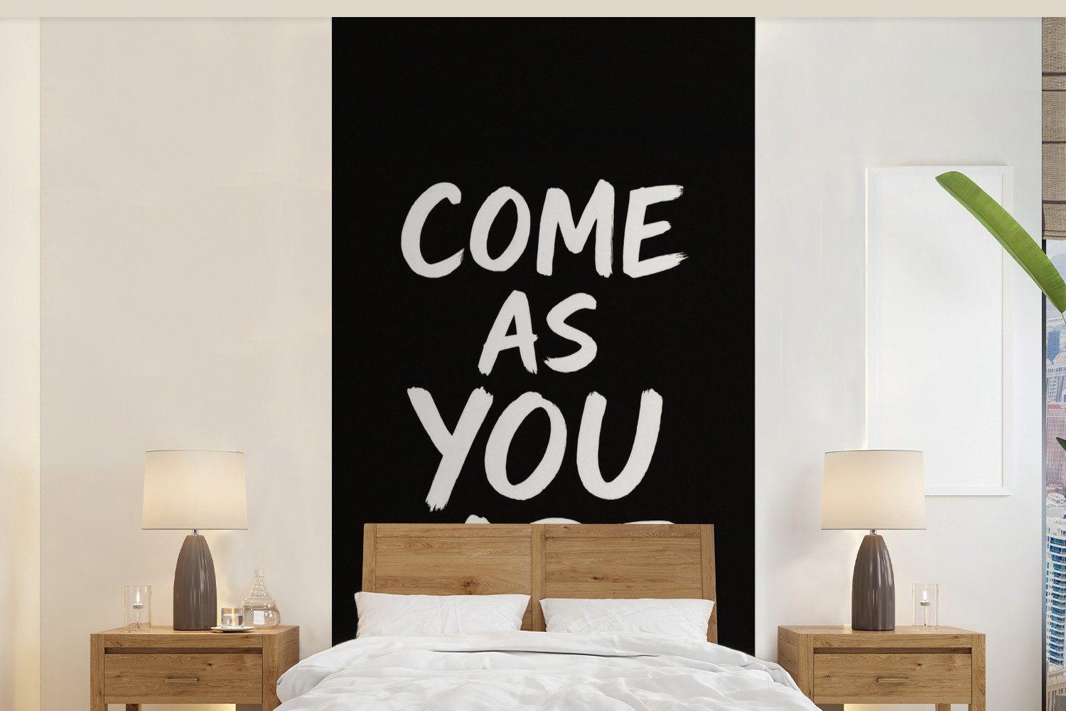 MuchoWow Fototapete Zitat - Schwarz - Einfach, Matt, bedruckt, Vliestapete für Wohnzimmer Schlafzimmer Küche, Fototapete, 120x240 cm