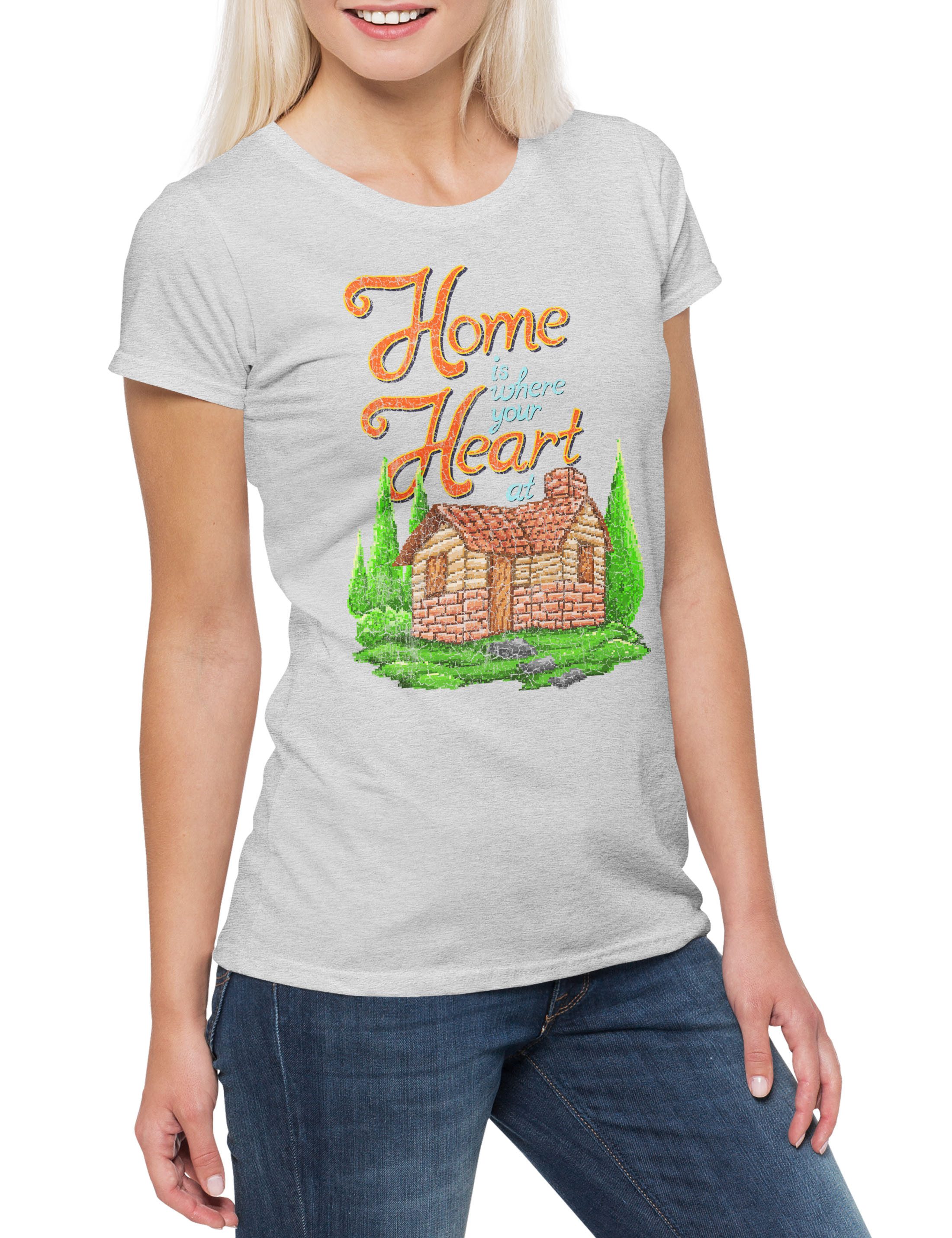 Print-Shirt Home Is Where Your Heart At Damen T-Shirt Is Love Couple Zelten Zelt