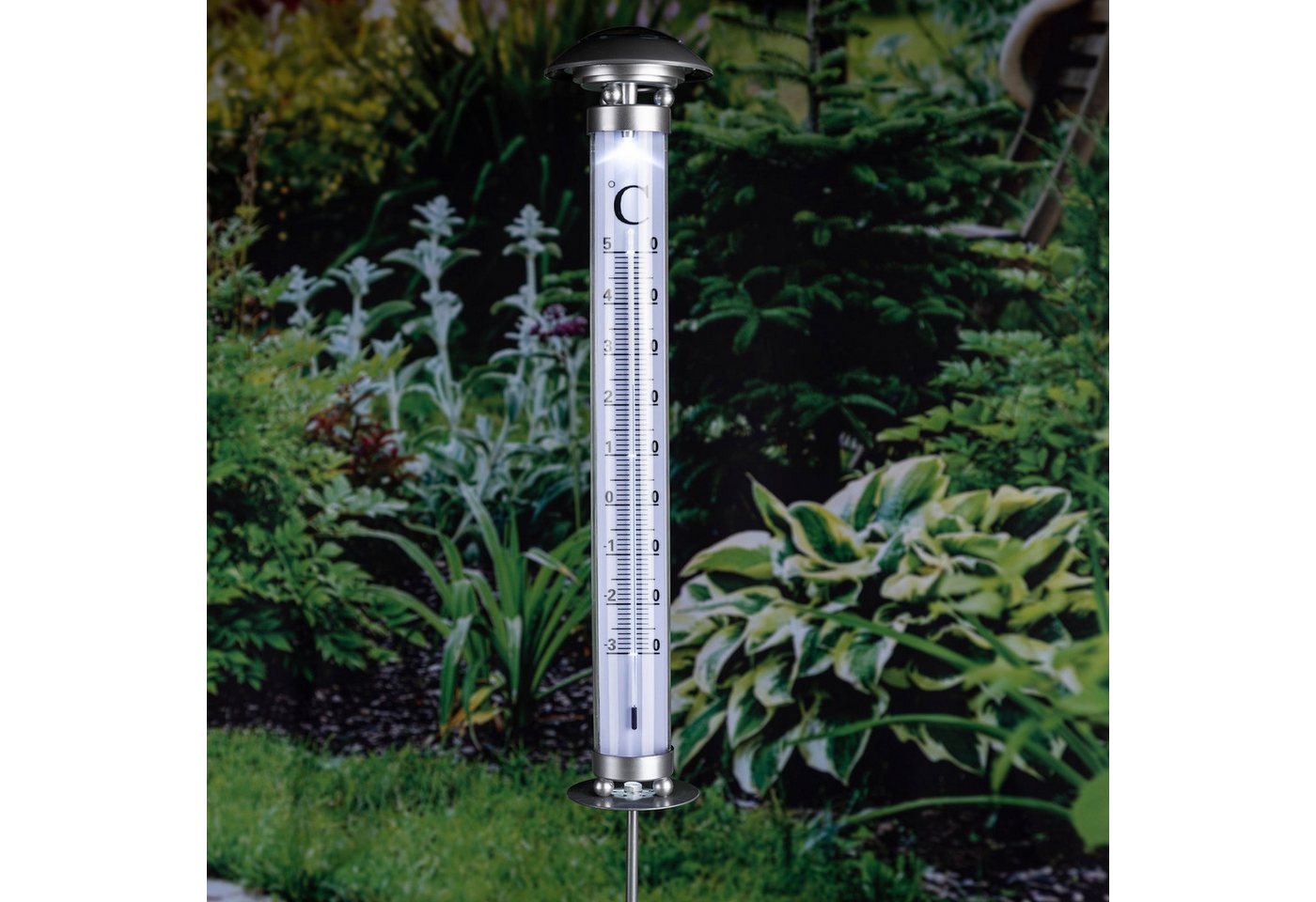 Gravidus Gartenthermometer LED Solar Thermometer beleuchtet Solarthermometer