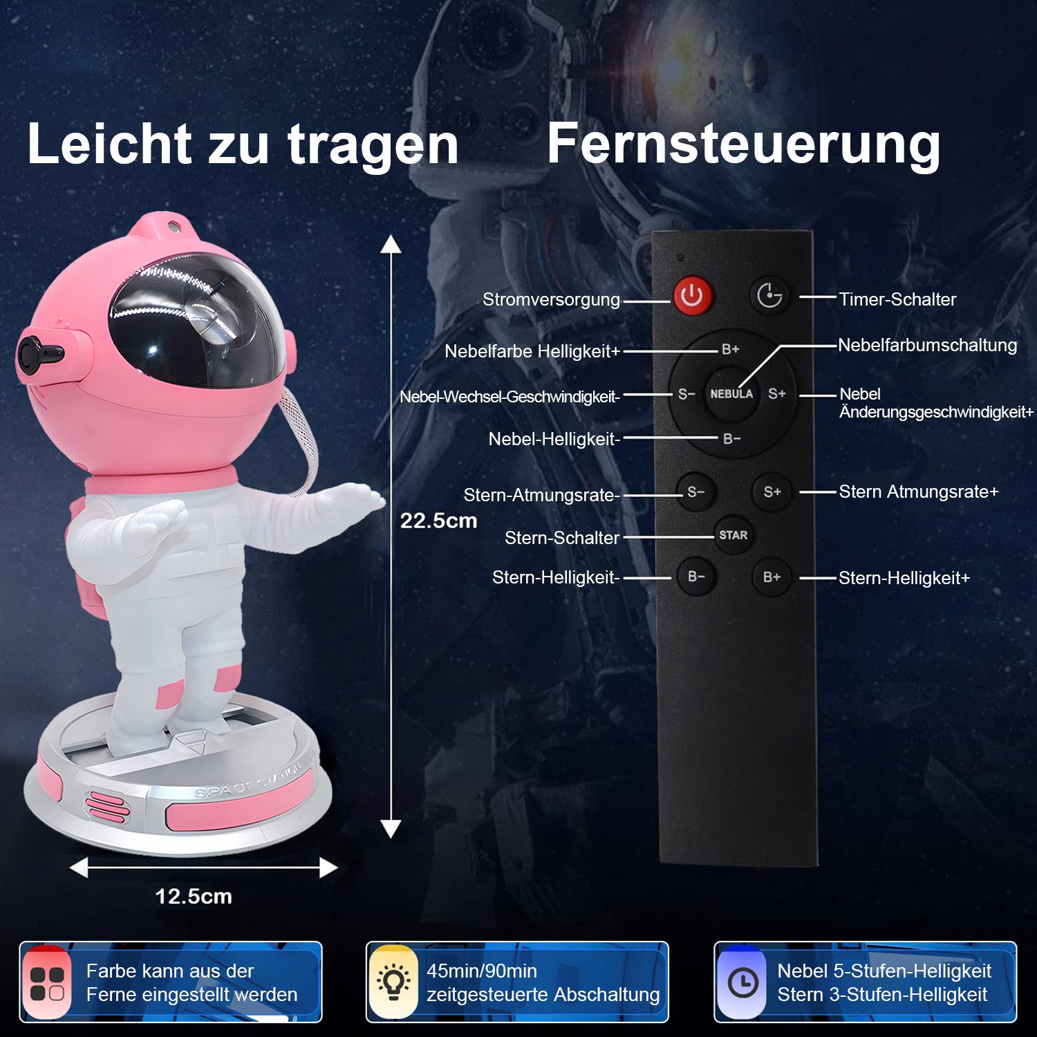 Rosnek LED Nachtlicht Upgraded, Timer, LED-Sternenhimmel für Baby Kinder Erwachsene, LED, 360° verstellbar