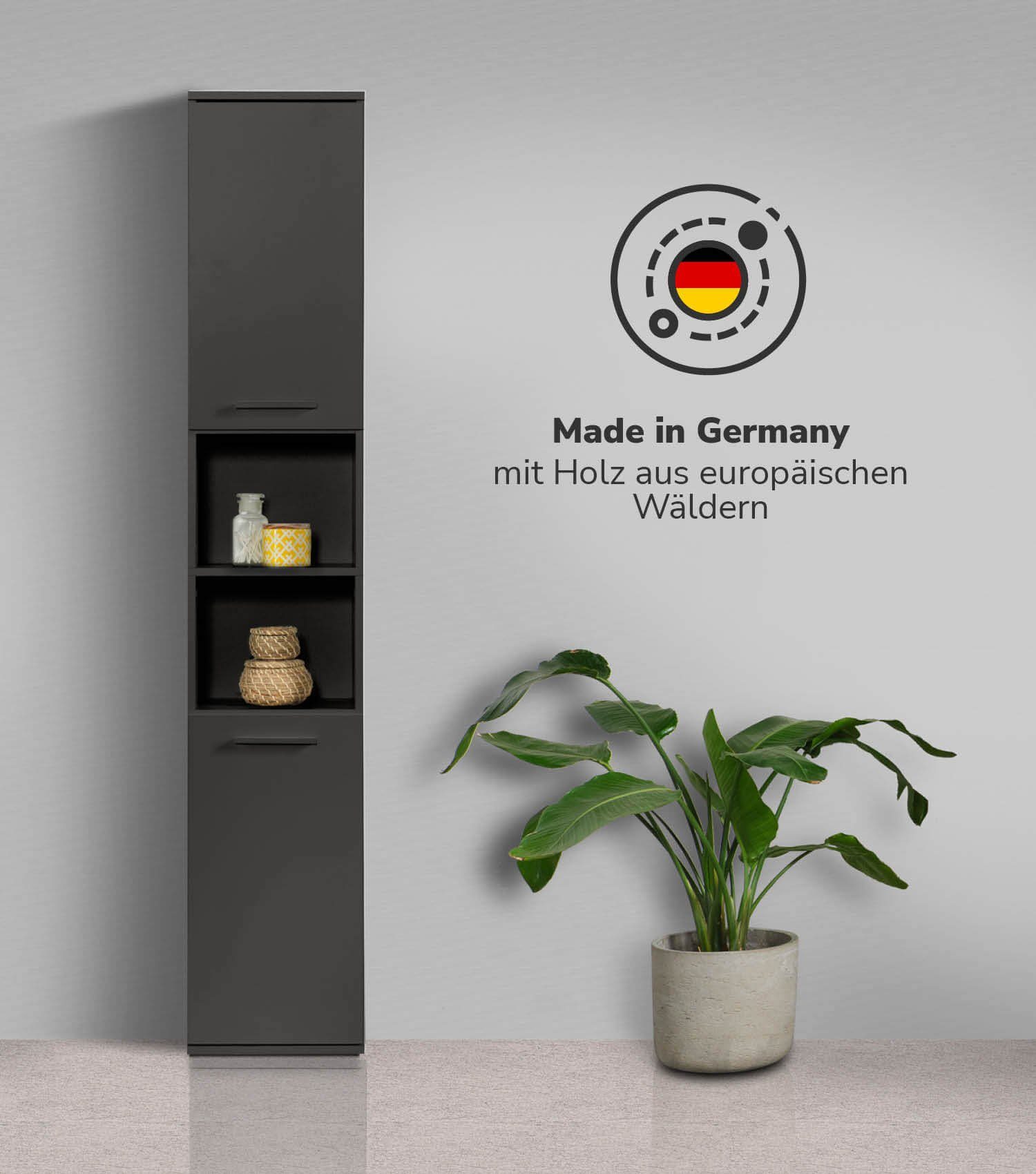 mokebo Hochschrank Der Kapitän (180x33x34 cm, mit 5 Einlegeböden) hoher Badschrank, Badezimmerschrank, Badregal in Anthrazit Schwarz