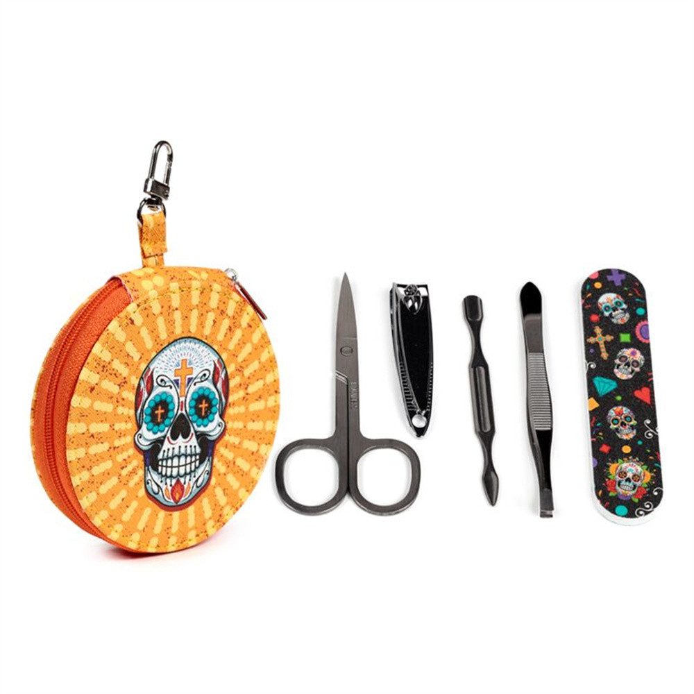 Puckator Maniküre-Pediküre-Set Peanuts Day of the Dead Totenkopf, 5-tlg., Set, inkl. Nagelclip Nagelschere Pinzette Nagelfeile Nagelhauschieber