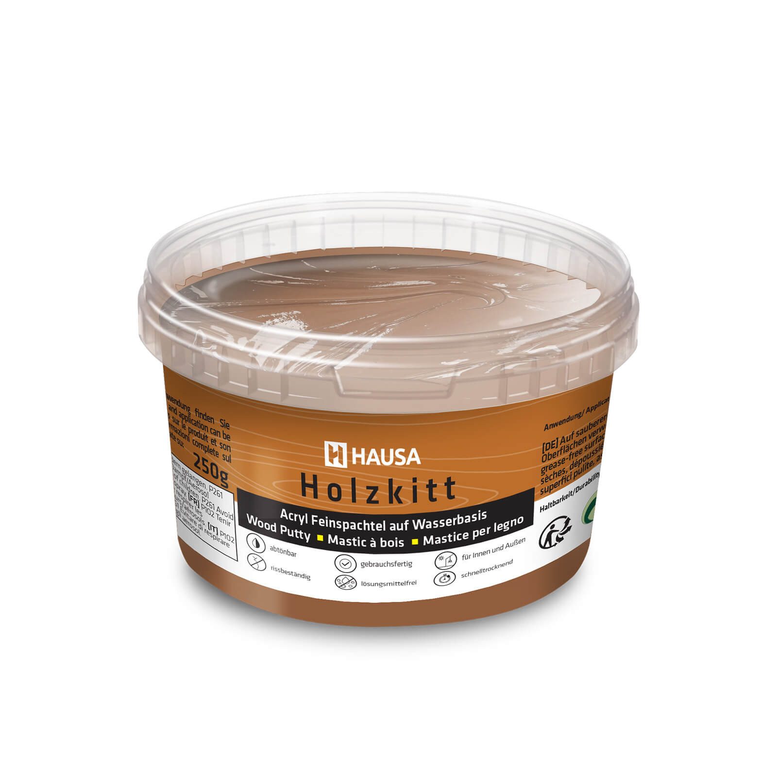 Hausa Holz-Reparaturset Holzkitt, 250g gebrauchsfertig ausgezeichnete Füllkraft rissbeständig, 1-St., Gramm Nussbaum Dunkel Holzspachtelmasse Kitt für Holz, Holzspachtel/Füllmasse zum Reparieren