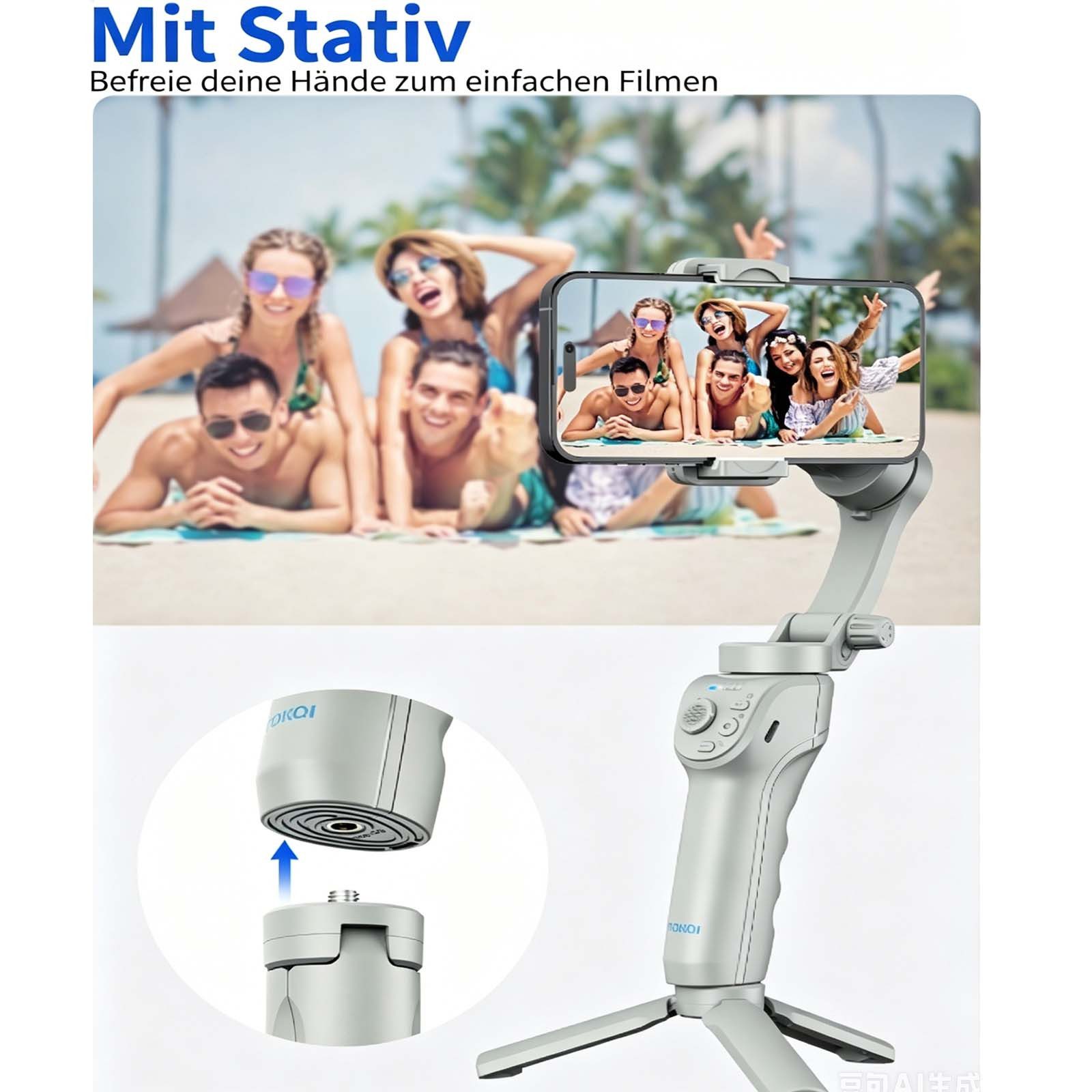 MOPUEA Gimbal tragbar faltbar mit Licht Stativ Dreiachsiger Smartphone-Gimbal Gimbal (3 Achsen Stabilisierung KI Tracking 8H Akku faltbar)
