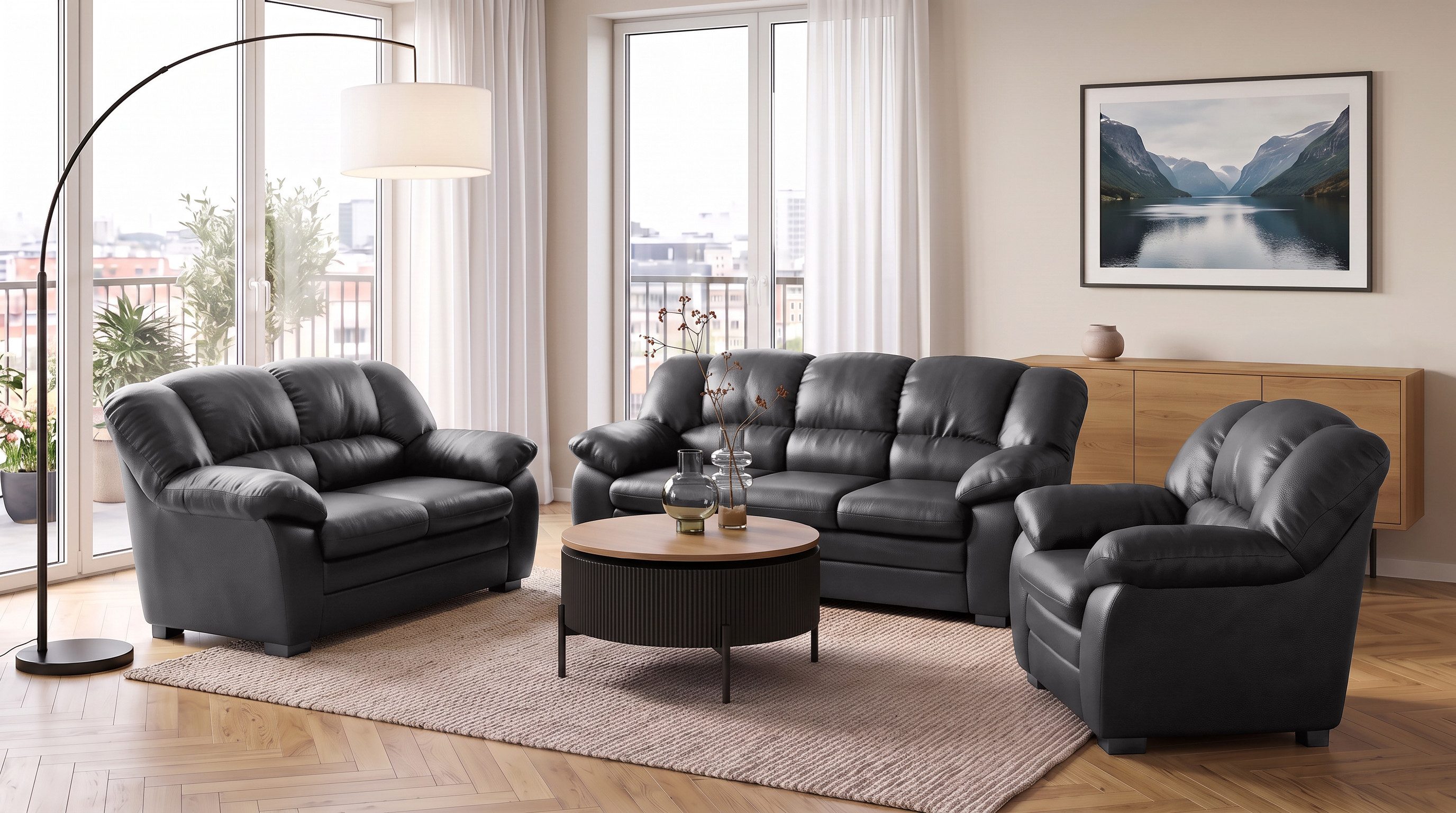 COTTA Polstergarnitur Casino, 3tlg. Set, Sofa Wohnzimmer Garnitur, Wellenunterfederung, (Set, 3-tlg), Sessel, 2-Sitzer, 2,5-Sitzer, hohe Rückenlehne