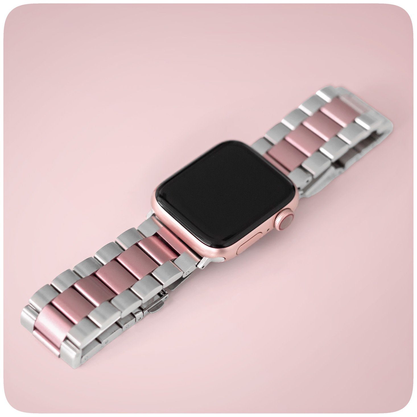 PRECORN Smartwatch-Armband Ersatzarmband silber/rosegold Armband Apple Watch  8/7/6/5/4/3/2/1/SE, Längenverstellbares Armband, passend für 170-220 mm  Handgelenke