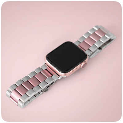 PRECORN Smartwatch-Armband Ersatzarmband silber/rosegold Armband Apple Watch 8/7/6/5/4/3/2/1/SE