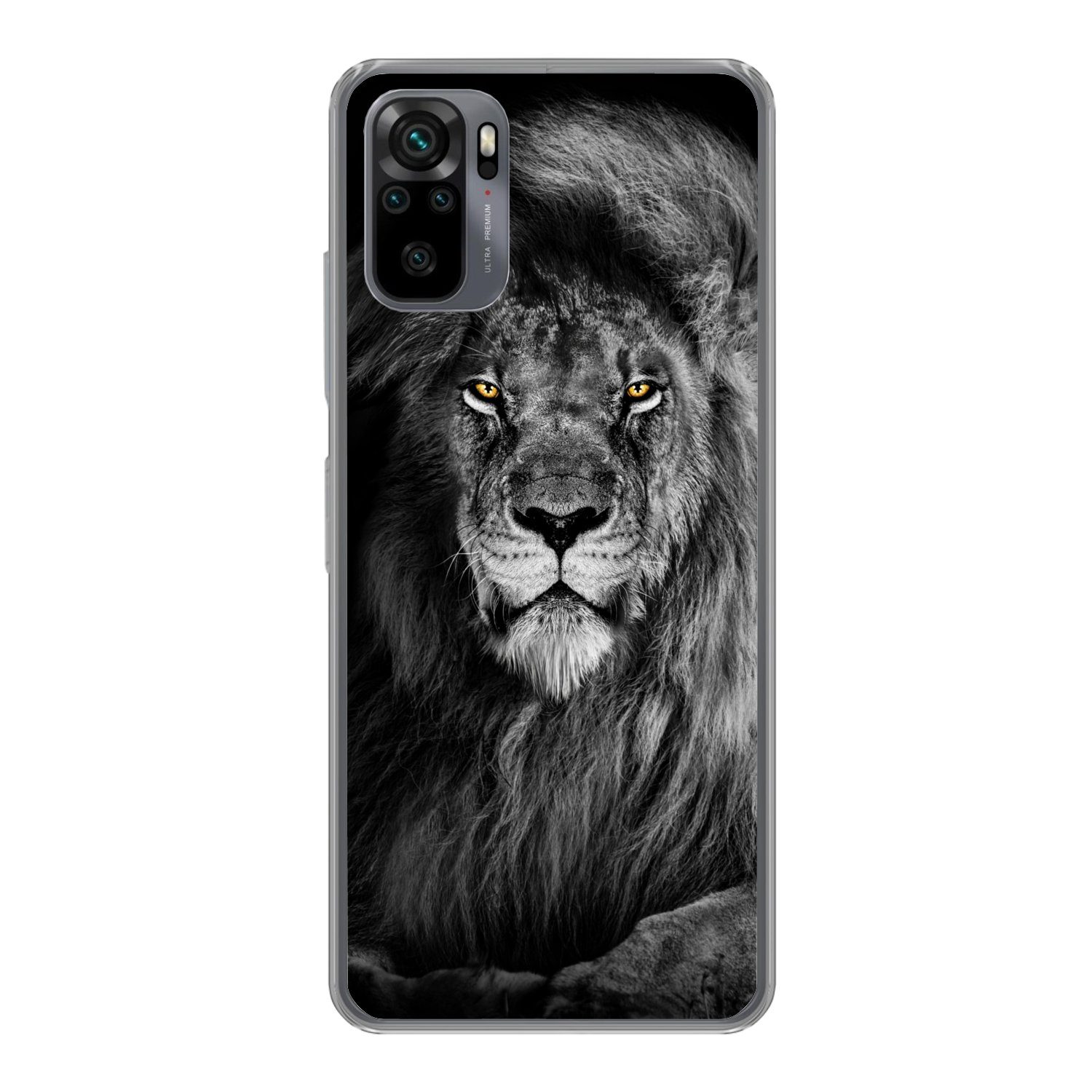 MuchoWow Handyhülle für Xiaomi Redmi Note 10 Pro Löwe - Augen - Orange - Schwarz und weiß, Phone Case, Silikon, Schutzhülle Dünn