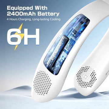 Jioson Mini USB-Ventilator Nackenventilator 360° Kühlender 3-Gang-LCD-Digitalanzeige Tragbarer, Flügellos, leise, LCD-Anzeige, 3 Stufen, tragbar