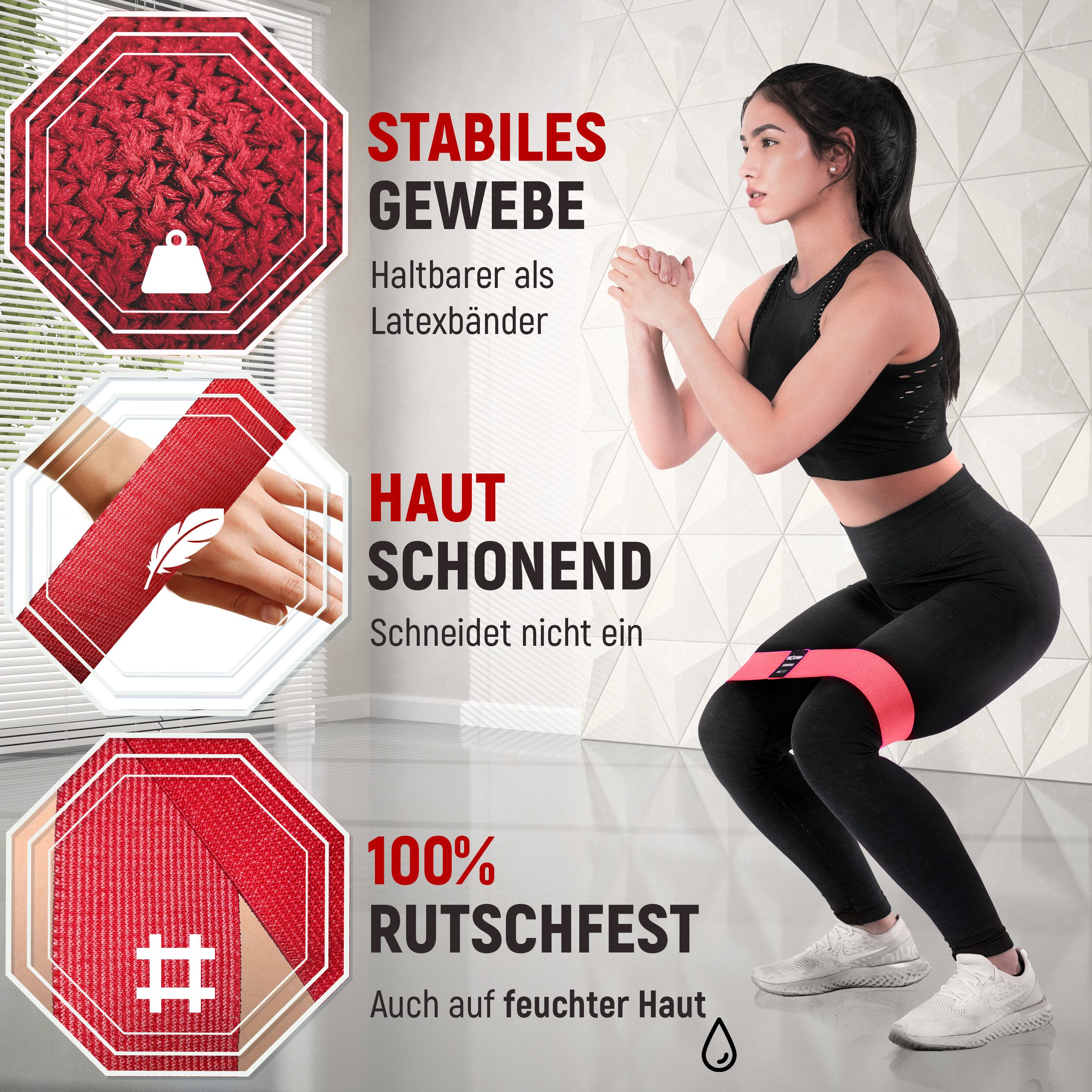 NEOLYMP Trainingsband Minibänder einzeln MB310 Stufe 4, 12 – 15 kg, Blau, Naturfasern, komfortabel, mit E-Book, langlebig, hygienisch, waschbar