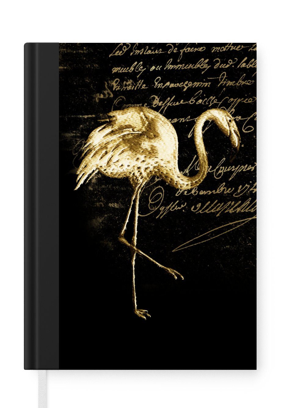 MuchoWow Notizbuch Flamingo - Illustration - Gold, Journal, Merkzettel, Tagebuch, Notizheft, A5, 98 Seiten, Haushaltsbuch | Notizbücher