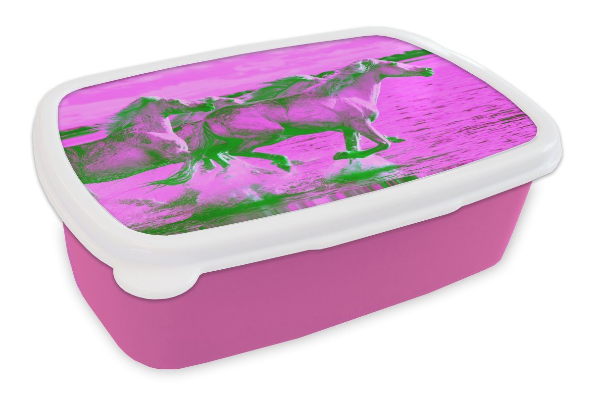 - MuchoWow Snackbox, Mädchen, Kunststoff Rosa Wasser Erwachsene, Mädchen, - - Lunchbox Brotdose - Kinder Pferde - (2-tlg), Kunststoff, - Kinder, für Brotbox Mädchen Grün