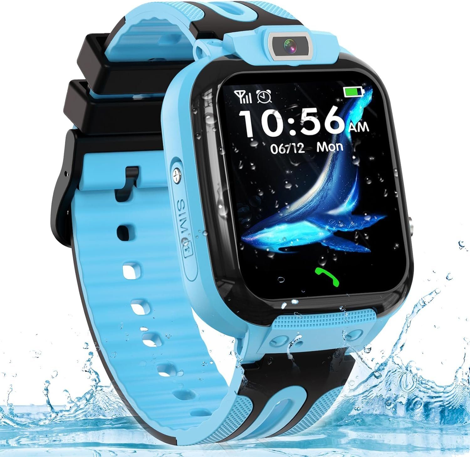 clleylise Kinder IP68 Wasserdicht Smartwatch, mit GPS und Telefon Voice  Chat Spiel Kamera Wecker Touchscreen