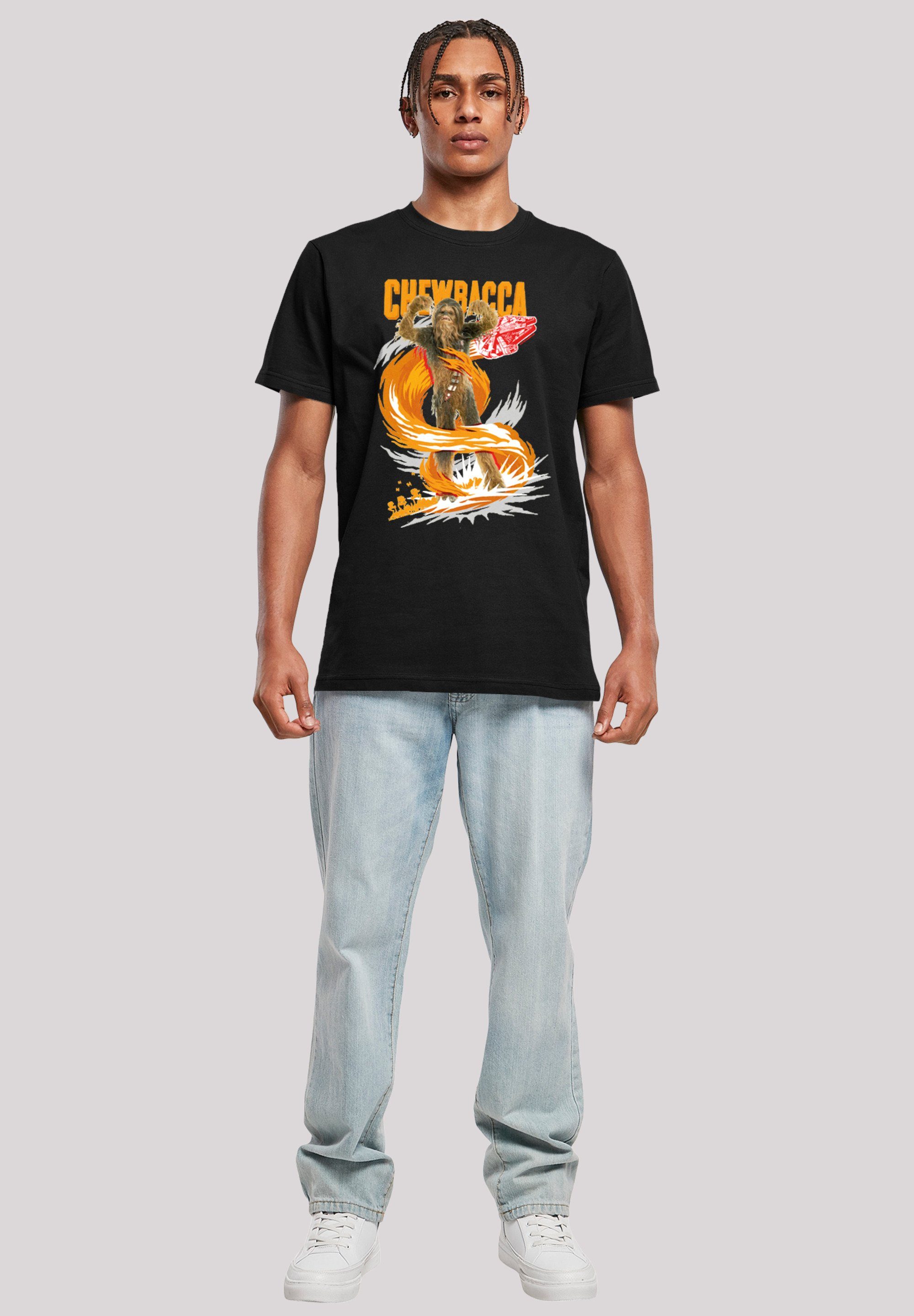 Wars Gigantic Round T-Shirt with Star (1-tlg) Kurzarmshirt Chewbacca Herren black Neck F4NT4STIC