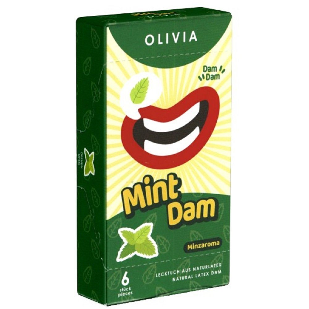 Olivia 6 hygienischen Kondome für - grün Dams Olivia Mint, Lecktücker mit Pfefferminz-Duft mit aromatisierte Variante: Aroma Lecktücher Oralverkehr farbige