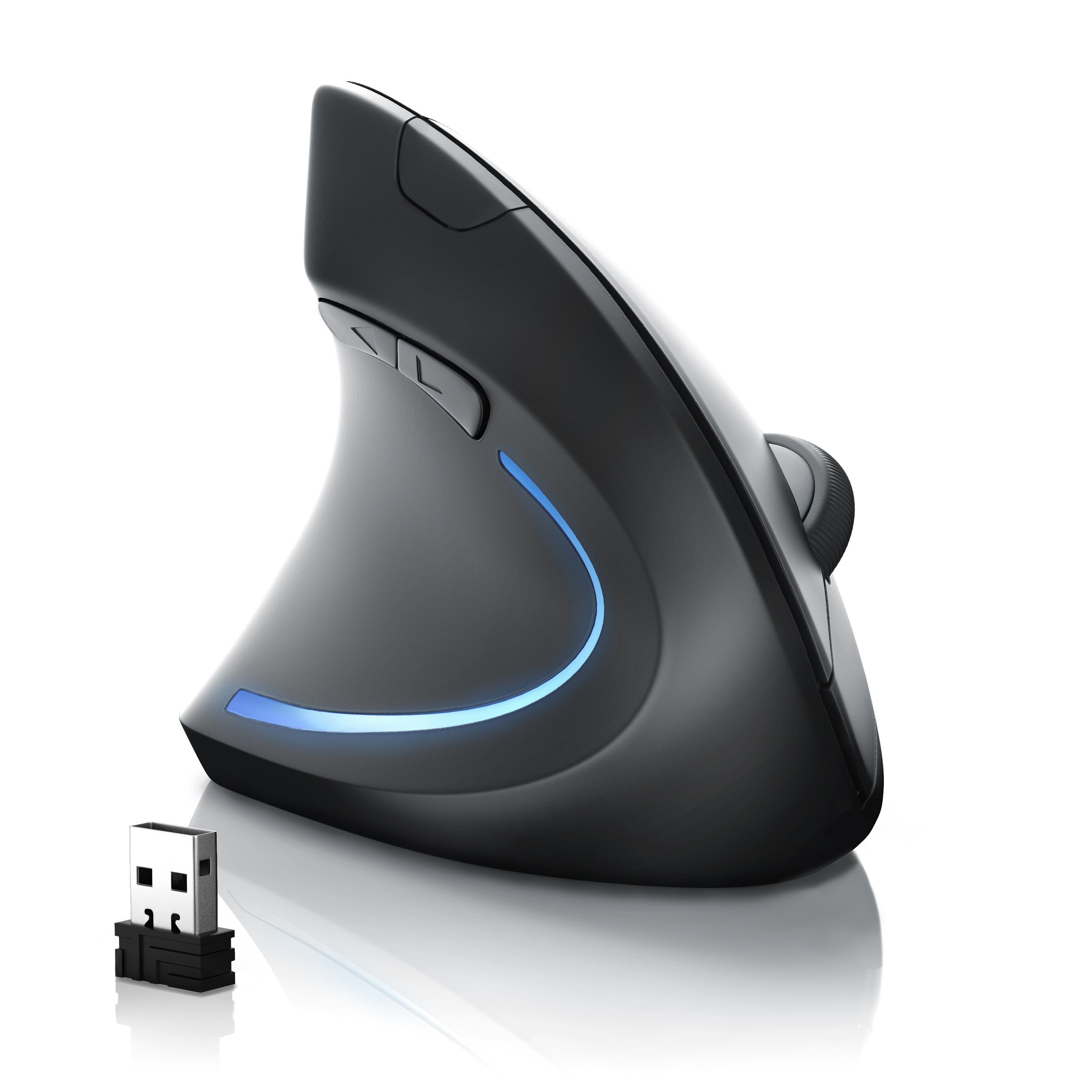 CSL Vertikal für Linkshänder. kabellos, Bluetooth & 2,4 Ghz Funk, 2400 dpi ergonomische Maus (Bluetooth, Funk, optisch, ergonomisch Armschonend, Vorbeugung gegen Mausarm RSI Syndrom)